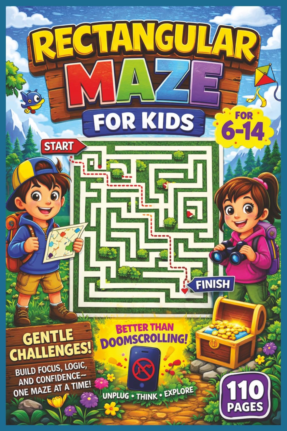 Rectangular Maze for Kids: Gentle Challenges Better than Doomscrolling|Beat Boredom Without a Screen|Brain-Boosting Fun|6-14 years|50+ Puzzles|Solutions included