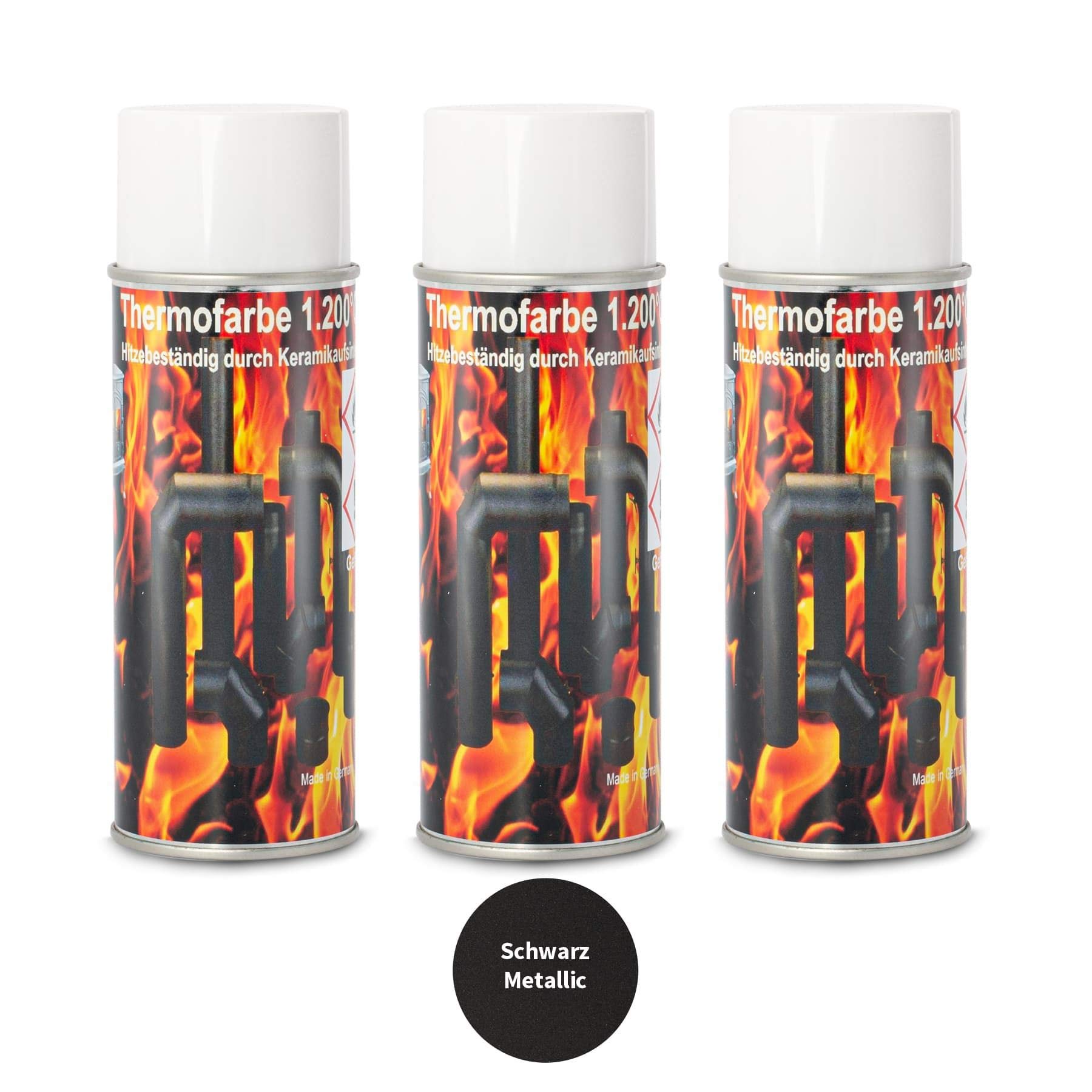 3x Ofenlack 1200°C Ofenspray Ofenfarbe Thermofarbe Thermolack Schwarz Metallic 3x 400ml Grill Kamin (ad-ideen)