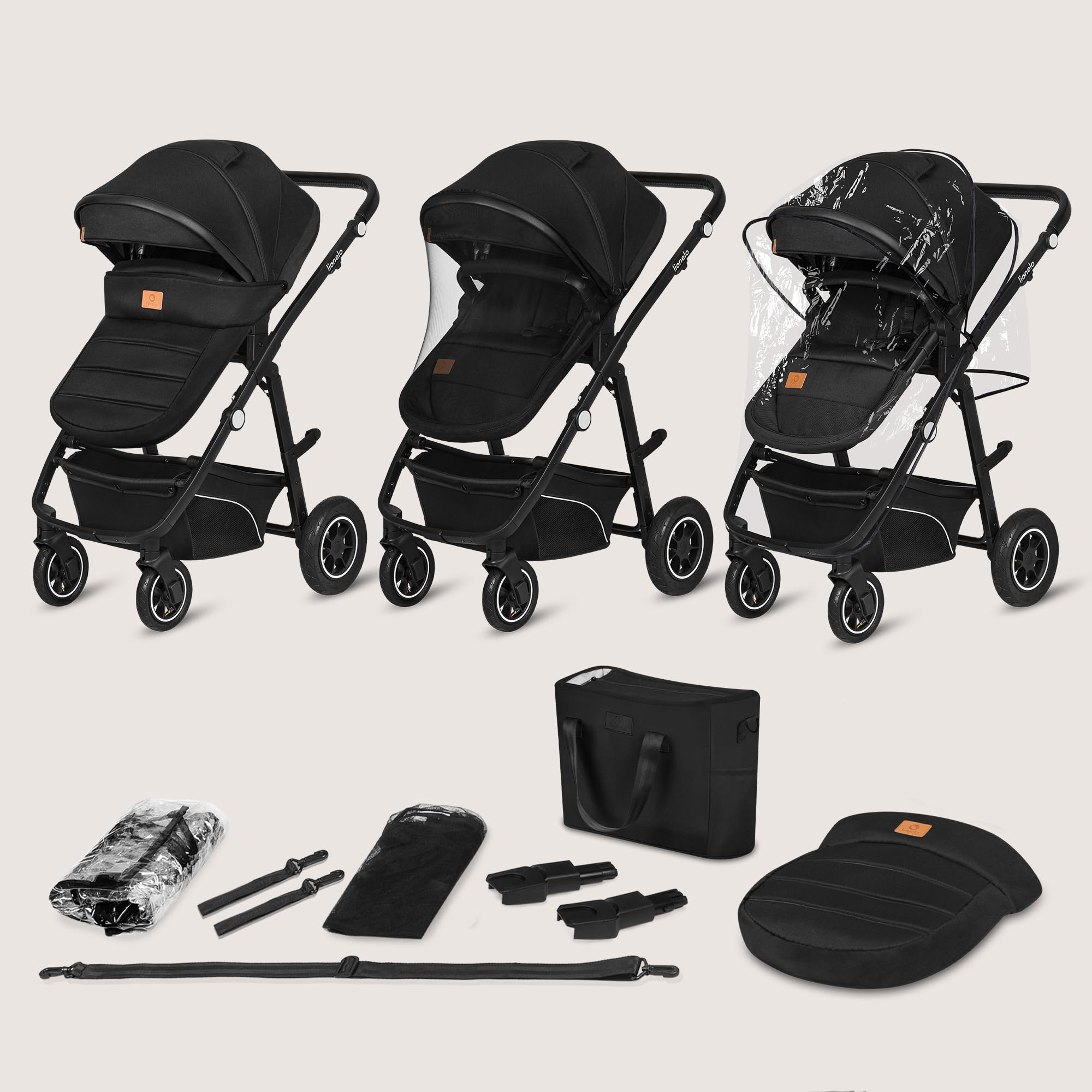 LIONELO BIANKA Kinderwagen 3 in 1 bis 22 kg Babywanne Autositz Reise-System Zusammenlegbar Stoßdämpfer Verdeck XXL
