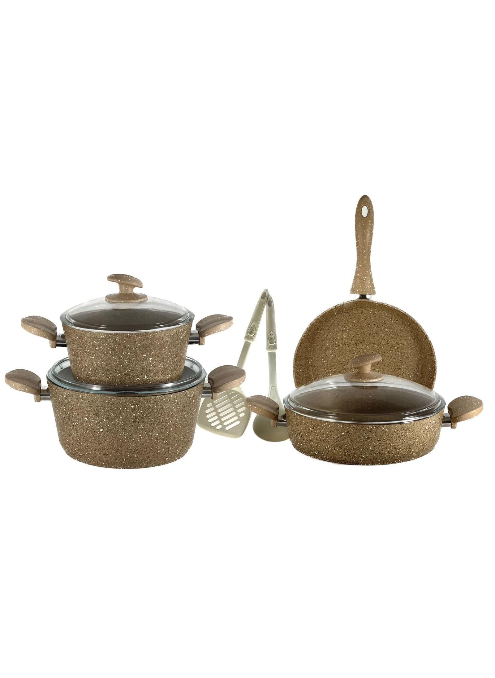 Home MakerGranitec Cookware 9-Pieces Set, Charm Light Brown