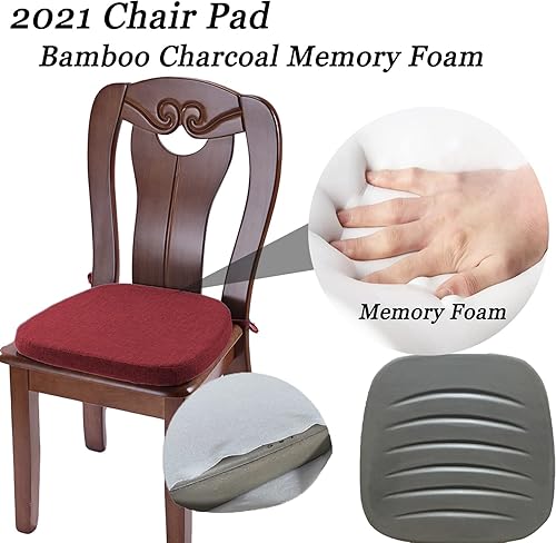 Miniatura 3 de Cojín para silla con lazos para sillas de comedor, almohadilla antideslizante para silla de cocina y comedor de espuma viscoelástica con funda