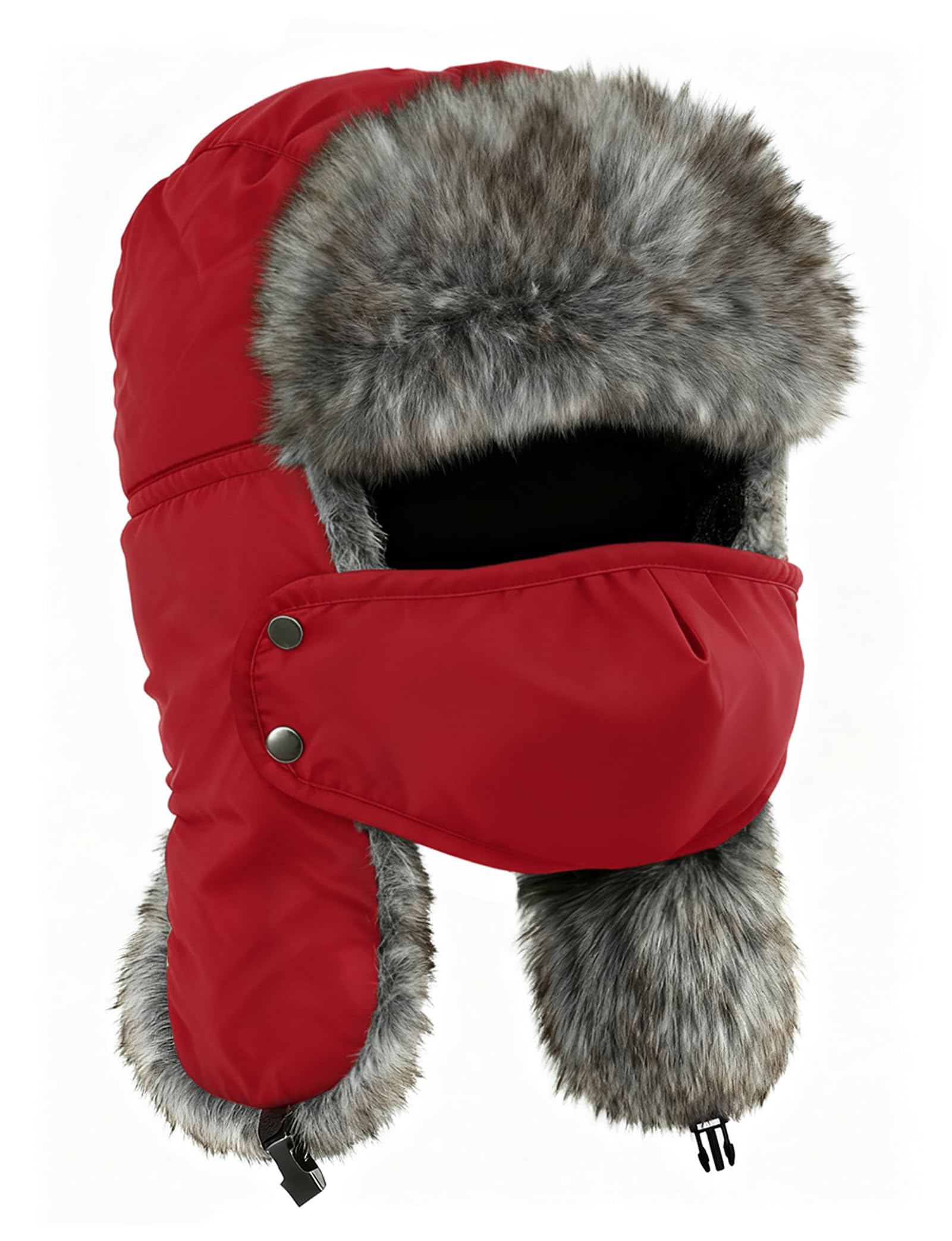 Buauty Fur Trapper Hat for Men Women Winter Windproof Soft Russian Ushanka Hats with Warm Ear Flaps & Removable Mask