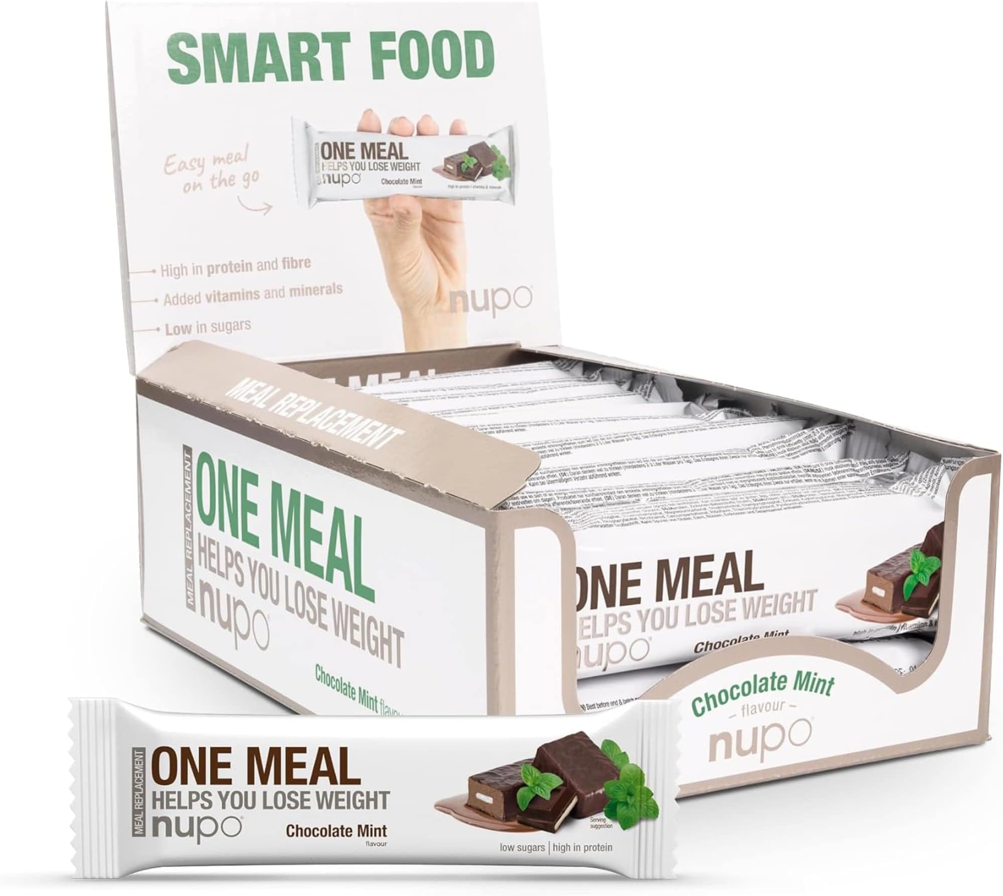 NUPO One Meal Bar – Chocolate-Mint I Tasty meal replacement bars for a balanced diet plan I Helps you lose weight I High in protein I 24 vitamins and minerals I 15 x 60g