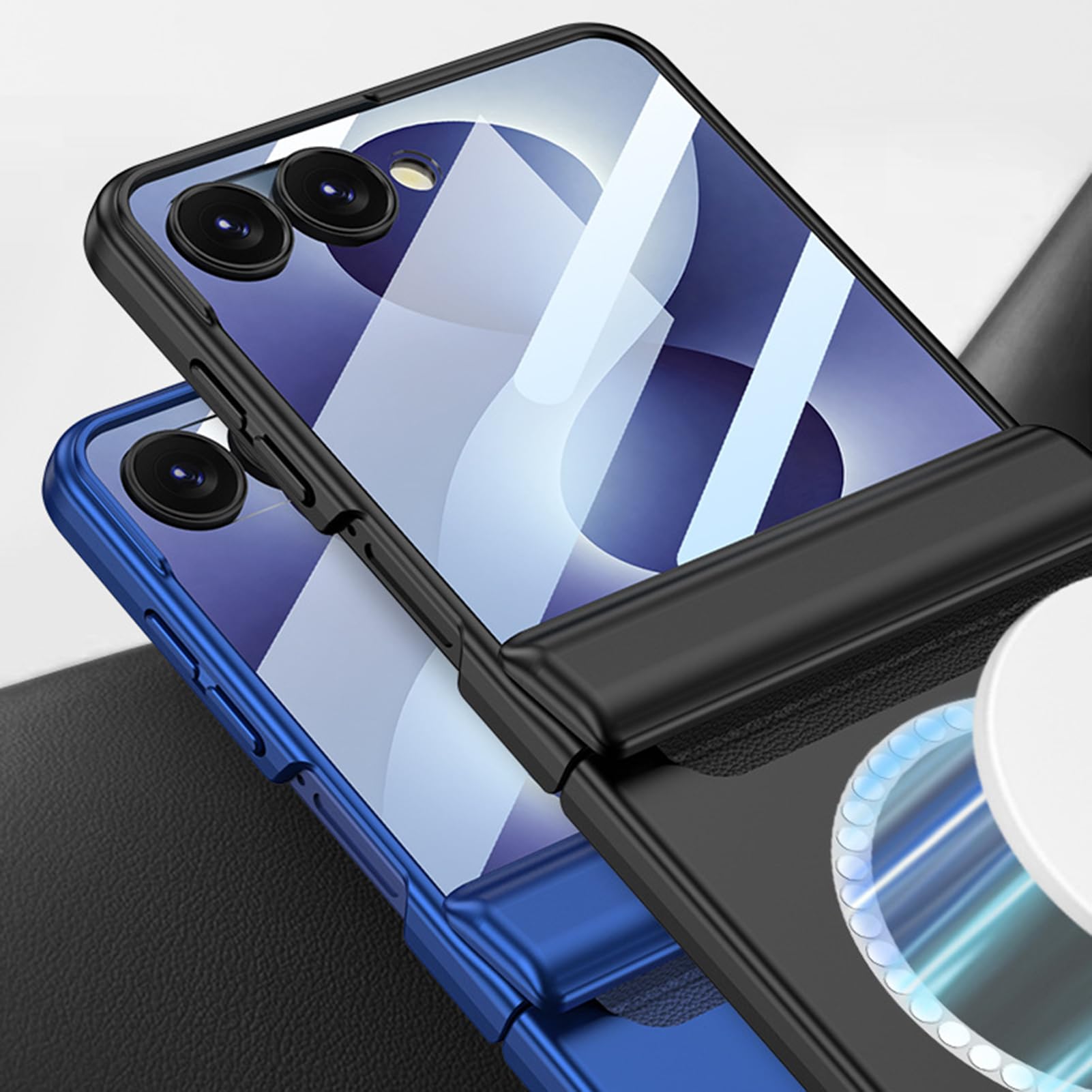 Magnetyczne etui do Samsung Galaxy Z Flip 8, mały ekran foliowy ochraniacz na zawiasy bezprzewodowe etui do ładowania, szare, Flip 8