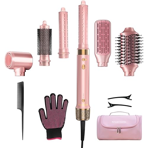 StyleVibe 6-in-1 Air Styler, Hair Dryer & Blow Dryer Brush with Travel Case - Auto Wrap Curls (L/R), Fast Drying, Thermal Round Brush for Smooth Blowouts & Frizz-Free Volume, No Heat Damage