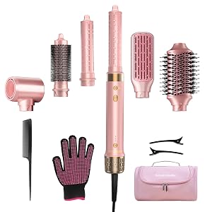StyleVibe 6-in-1 Air Styler Hair Dryer Blow Dryer Brush with Travel Case - Auto Wrap Curls L R