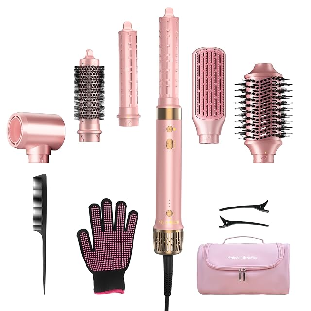 StyleVibe 6-in-1 Air Styler Hair Dryer Blow Dryer Brush with Travel Case - Auto Wrap Curls L R