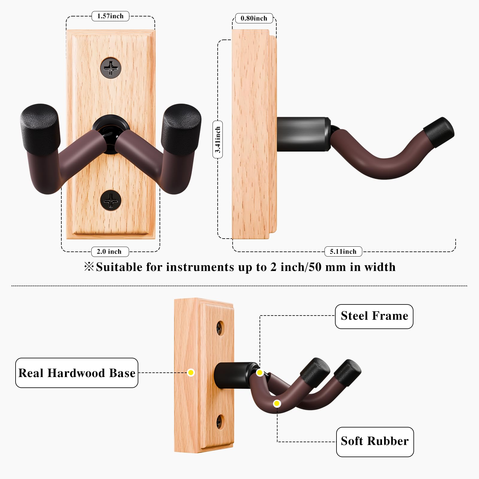 DIDA Guitar Wall Mount, Premium Solid Wood Guitar Hanger, Guitar Accessories, U-Shape Hardwood Guitar Holder Hook (Beechwood, 1 Pack) - Image 3