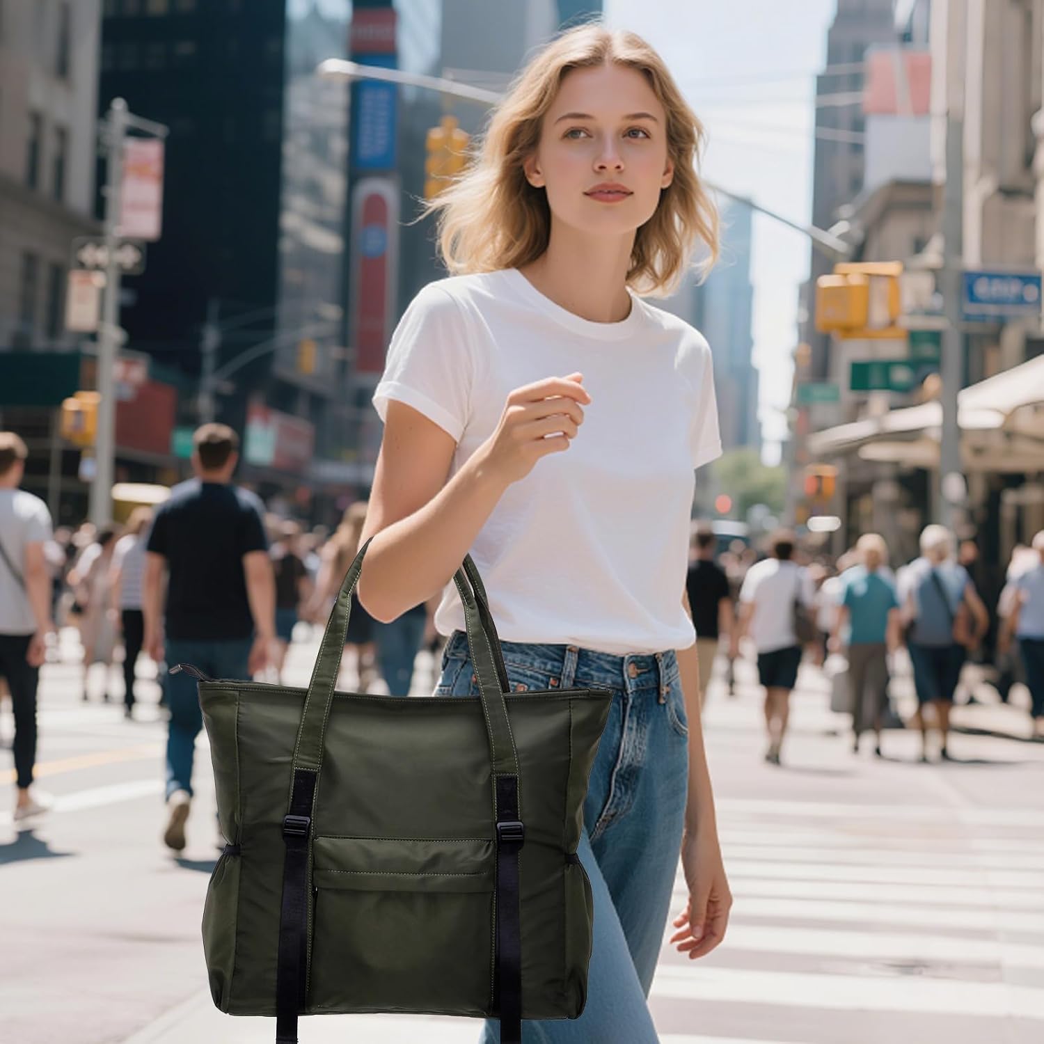 XEYOU Large Nylon Tote Bag for Women Lightweight Crossbody Tote Handbag with Detachable Strap for Daily, Work, College,Travel - Image 2