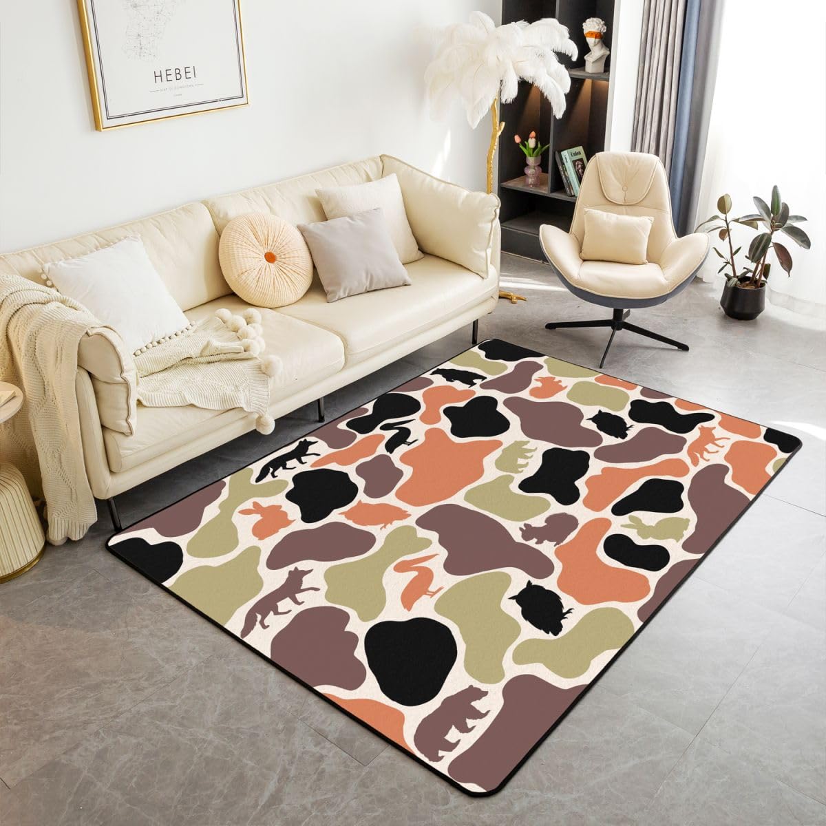 Homewish Dywaniki moro 100 x 150 cm do sypialni salonu - niedźwiedź sowa nowoczesny dywan podłogowy wiewiórka królik wilk pelikan armia nadruk duże dywany pomarańczowy dom wiejski kamuflaż niegubi