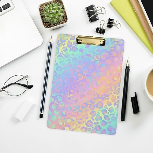 Miniatura 7 de Portapapeles de plástico con estampado de leopardo arcoíris, diseño de moda, tamaño carta, para estudiantes, niños, mujeres y hombres, tablero de