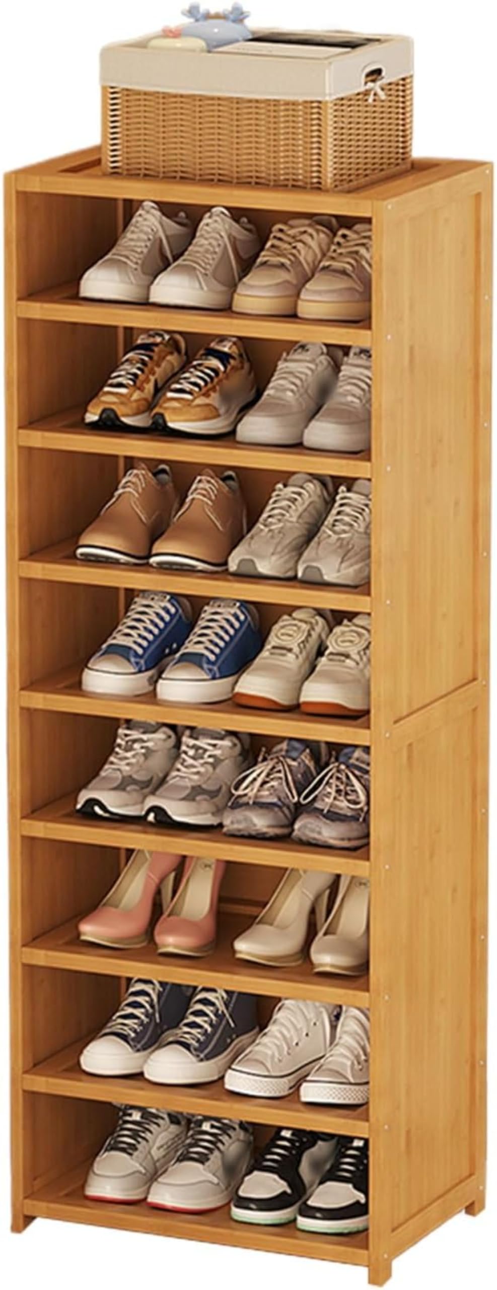 Colonne chaussures étroite bambou porte aérée anti-odeur 129cm