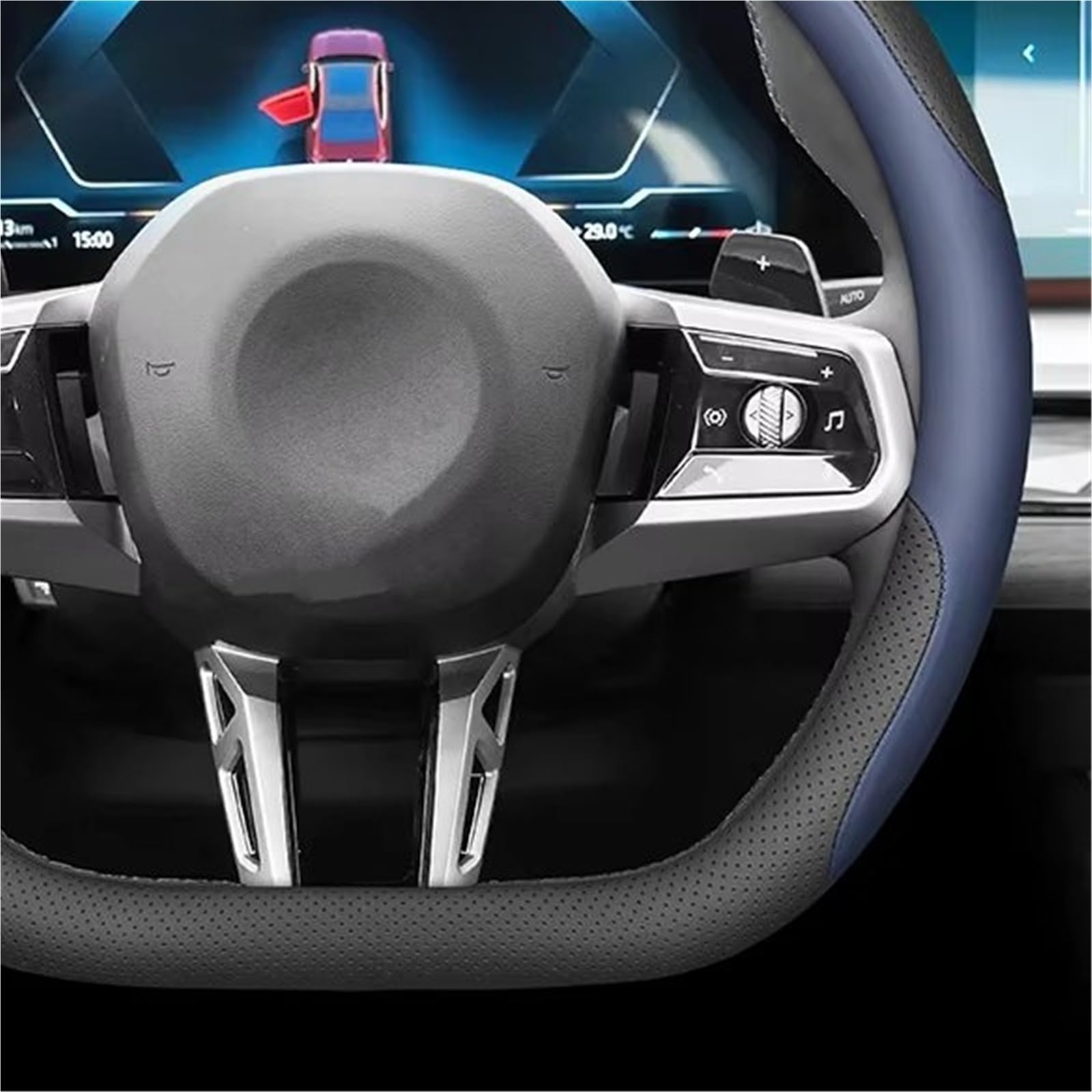 Accessori Interno Coprivolante In Pelle Per Auto Per BMW I4 I5 Per X3 Per M5 Per M4 Per M3 Per M2 Serie 5 Serie 4 Serie 3 2025 Copertura Volante(Double D Black Blue)