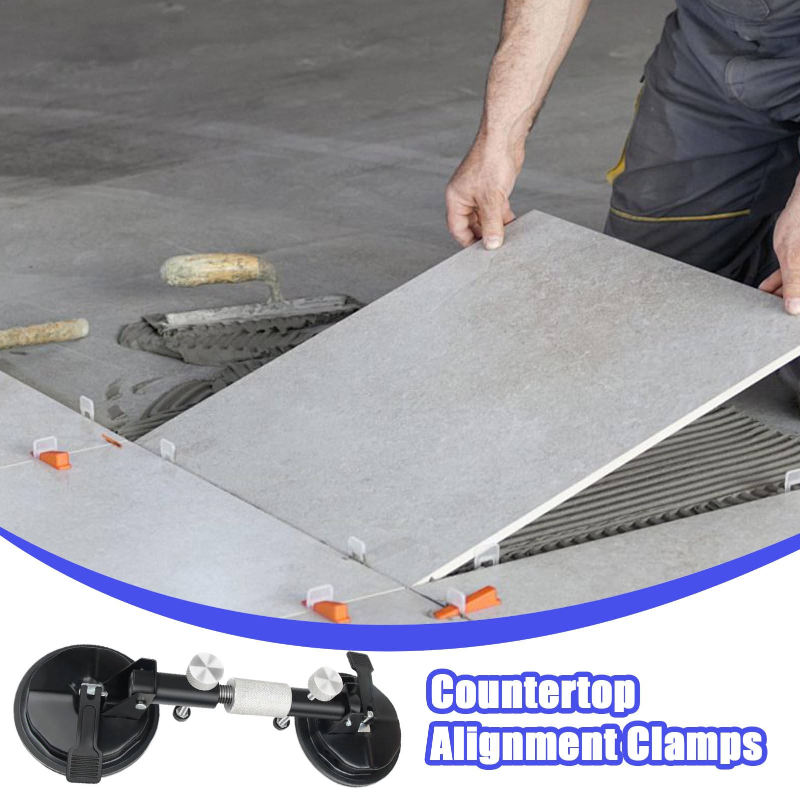 Pince d'alignement pour plan de travail, tendeur d' pour carrelage avec ventouse sous vide - Gobelet pour joint articulé et nivellement - Ventouse de sol - Gobelet - Plan de travail pour