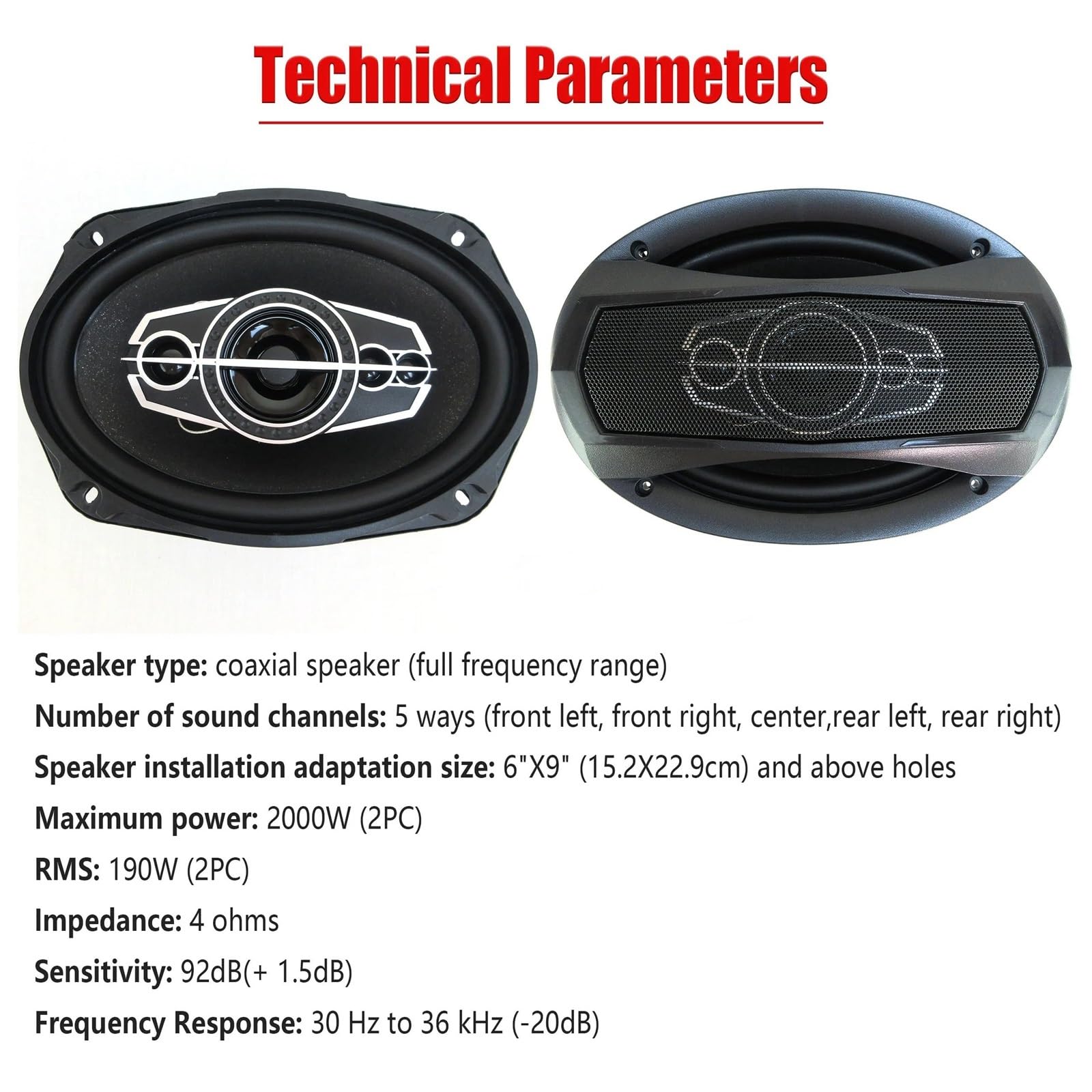 Głośnik Głośnik Wysokotonowy 6X9 cali 1000 W 5-drożny głośnik współosiowy HiFi z osłoną przeciwpyłową i kablem audio Drzwi samochodowe Auto Audio Muzyka Stereo