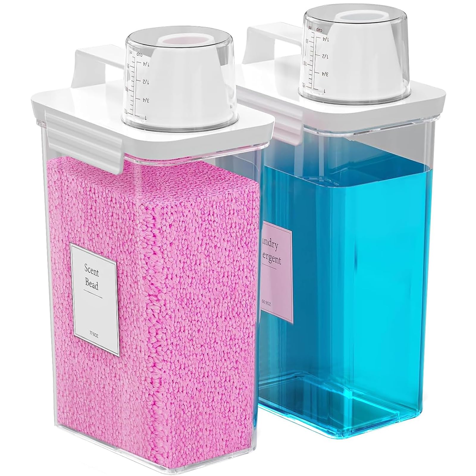 Hordely 77.8 OZ Laundry Detergent Dispenser, 2 Pack Liquid Laundry Detergent Powder Container, Plastic Fabric Softener Dispenser for Laundry Room with