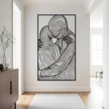 Abstract Couple Metal Wall Art, Minimalist Line Couple Metal Wall Decor, Modern Abstract Couples Hugging Wall Art, Love Sign, Romantic Decoration for Living Room, Bedroom Black, 35"x20"/90x52cm