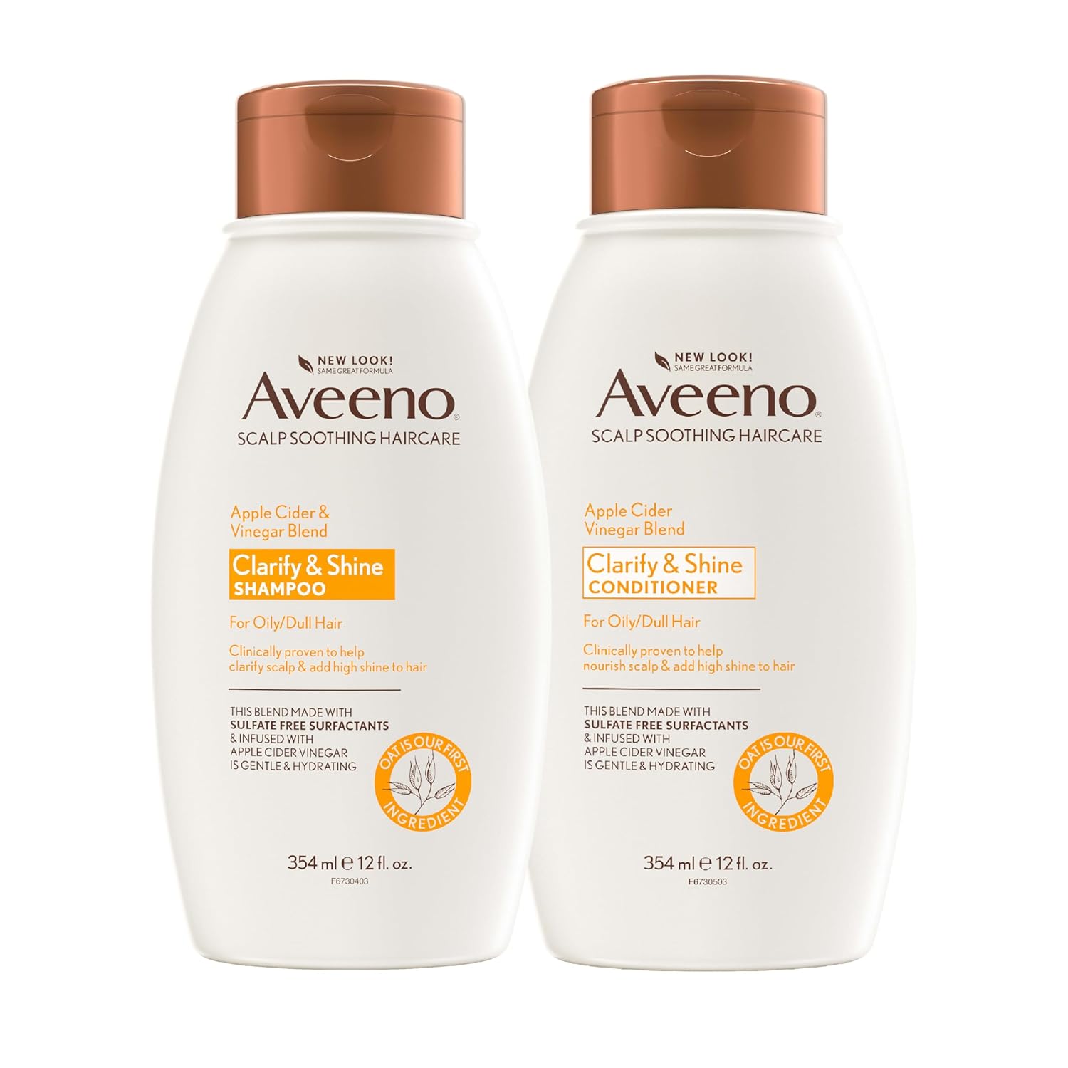 Aveeno Apple Cider Vinegar Shampoo + Conditioner for Balance & High Shine, Daily Clarifying & Soothing Scalp Shampoo for Oily or Dull Hair, Paraben & Dye-Free, 12 Fl Oz (Package May Vary) - Image 1 of 10