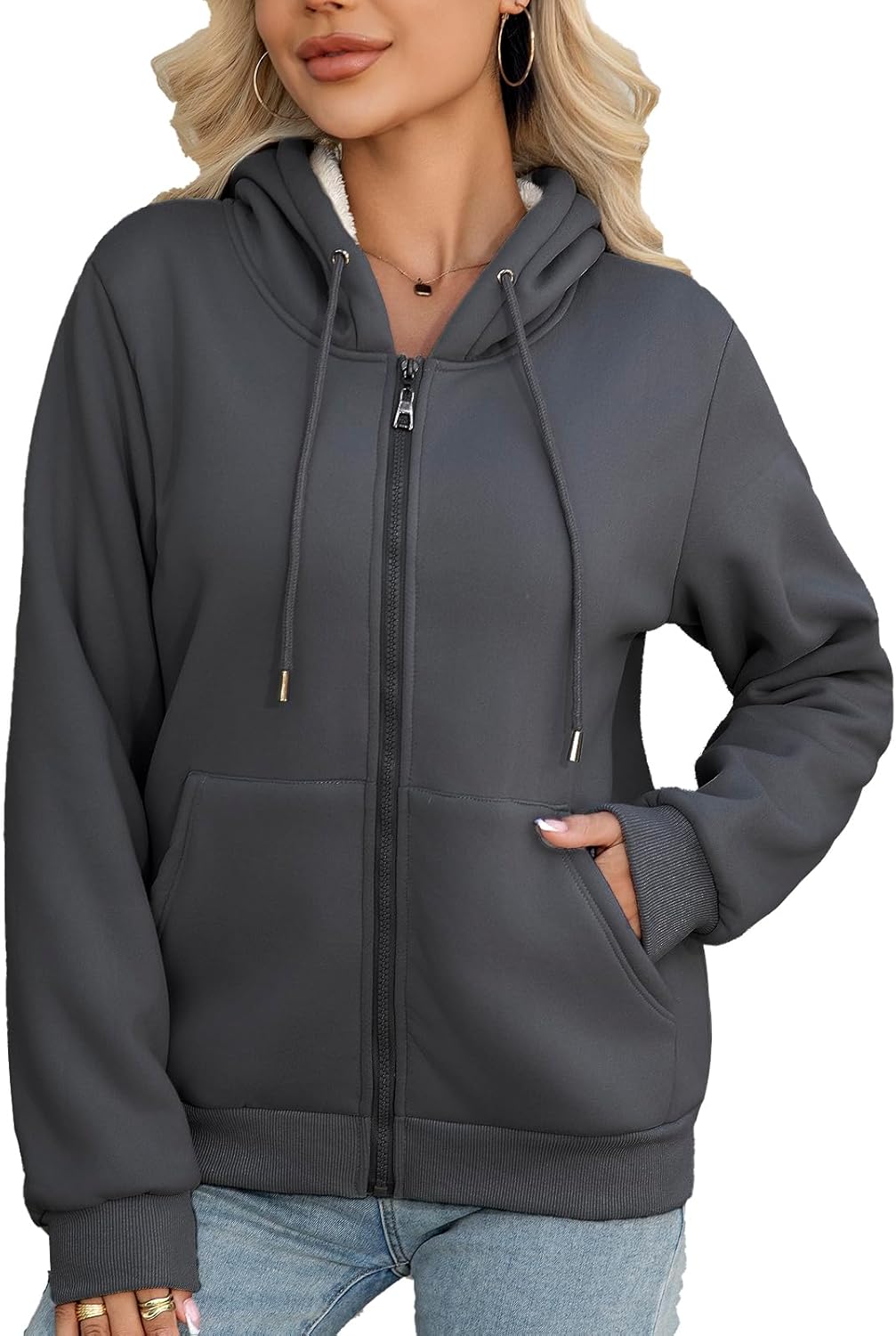 Women's Sherpa Lined Full Zip Hoodie-Ultra Warm Winter Sweatshirt Jacket, Thick Fleece, Drawstring Hood for Daily Wear - Image 6