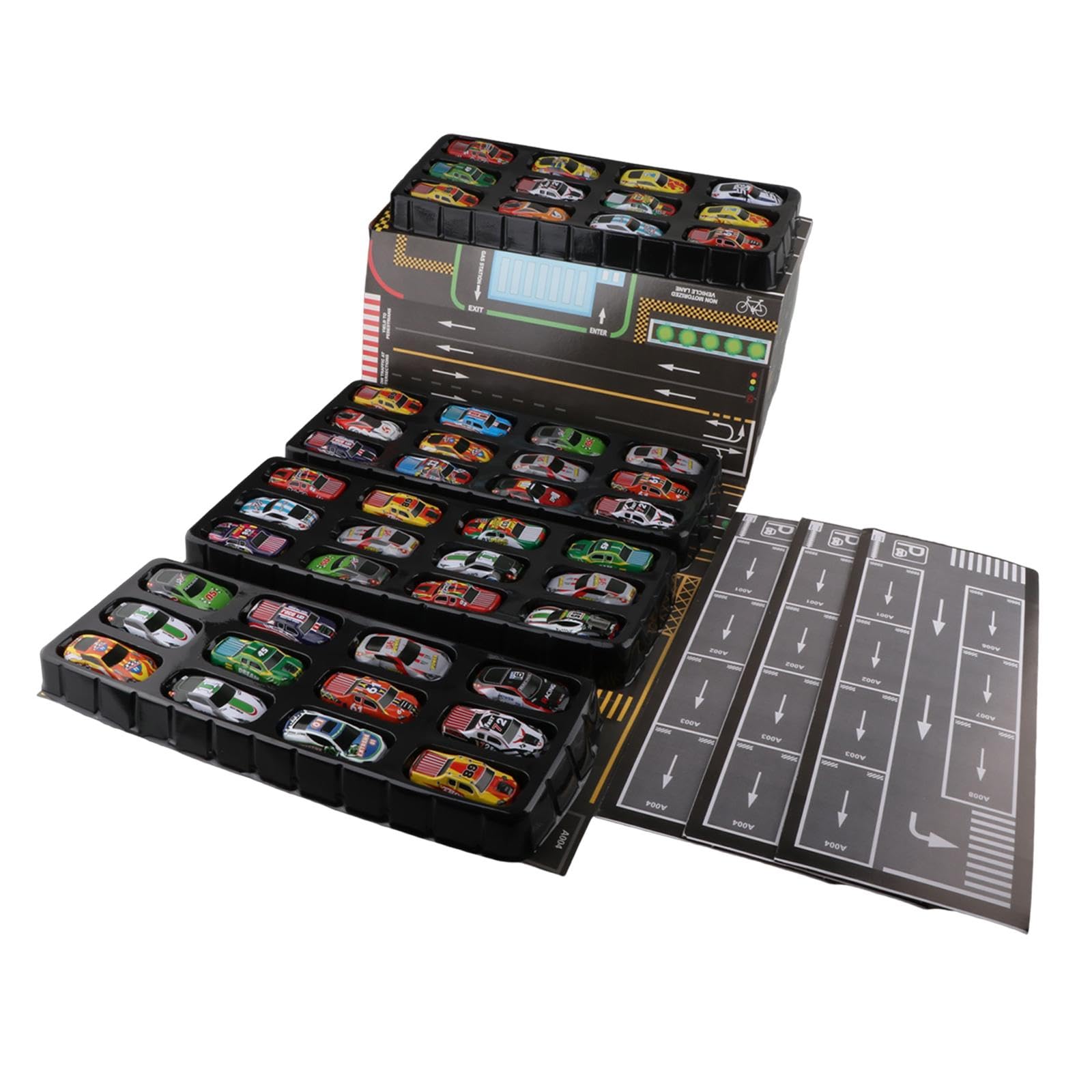 Set di 48 Mini a Retrocarica in Metallo, Auto da Corsa, Veicolo da Gioco, Garage, Pista, Piccola Macchinina Giocattolo, a Frizione, Conteni, Rosso