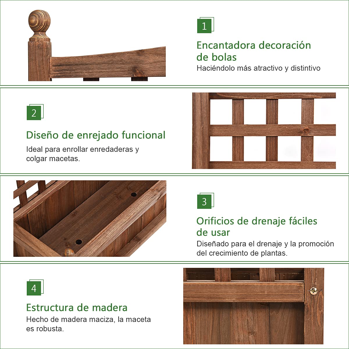 COSTWAY Maceta de Jardín con Enrejado, Jardinera de Madera con Agujeros de Drenaje, Cama Elevada para Plantas Trepadoras de Abeto y Flores para Jardín, Terraza, Patio 64,5 x 28 x 75cm