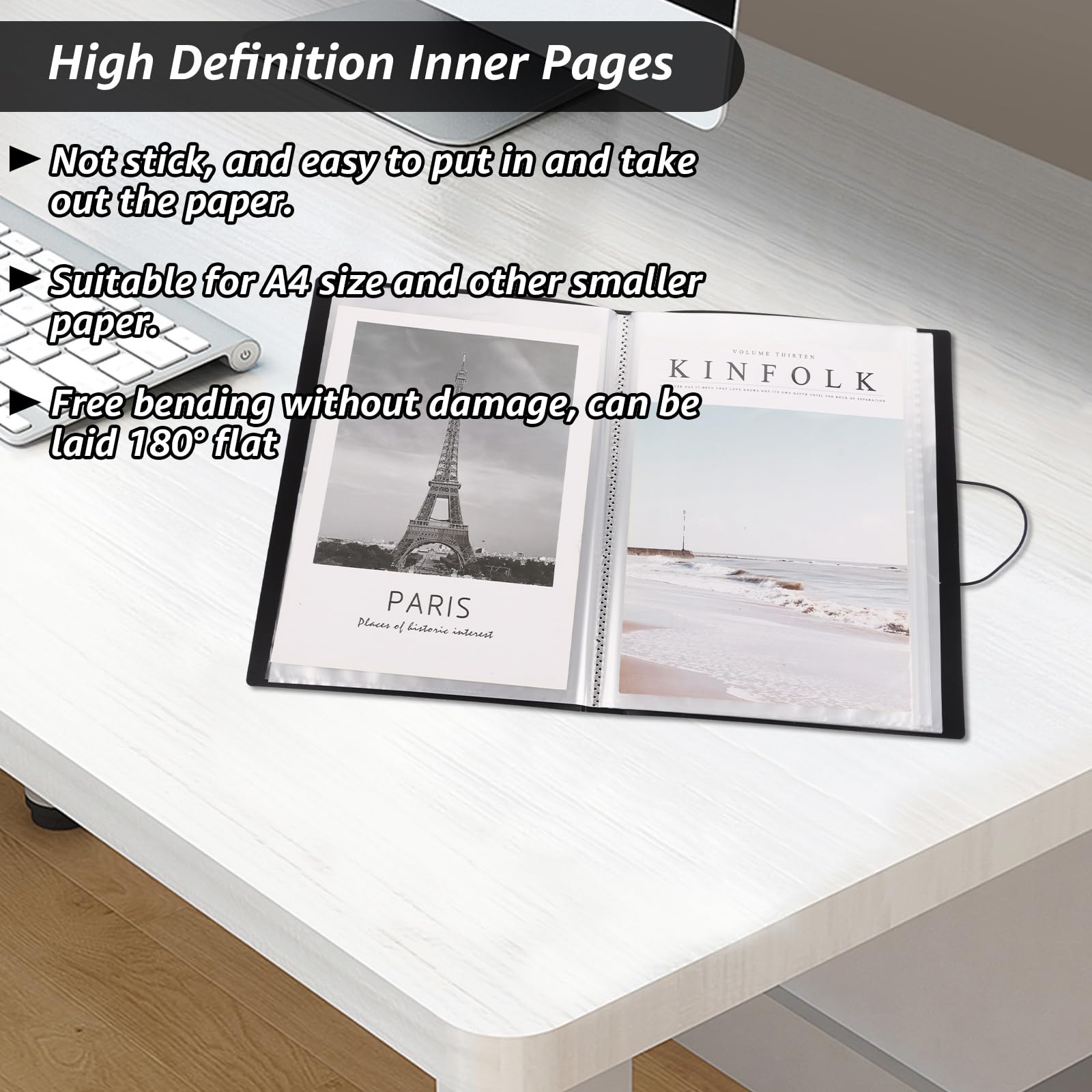 MUXHEL 6PCS A4 Folder with Plastic Sleeves 40 Pockets A4 Display Folder with Safety Rope Black Display Folders a4 with Pockets Plastic Display Book for School & Office Document - Image 4