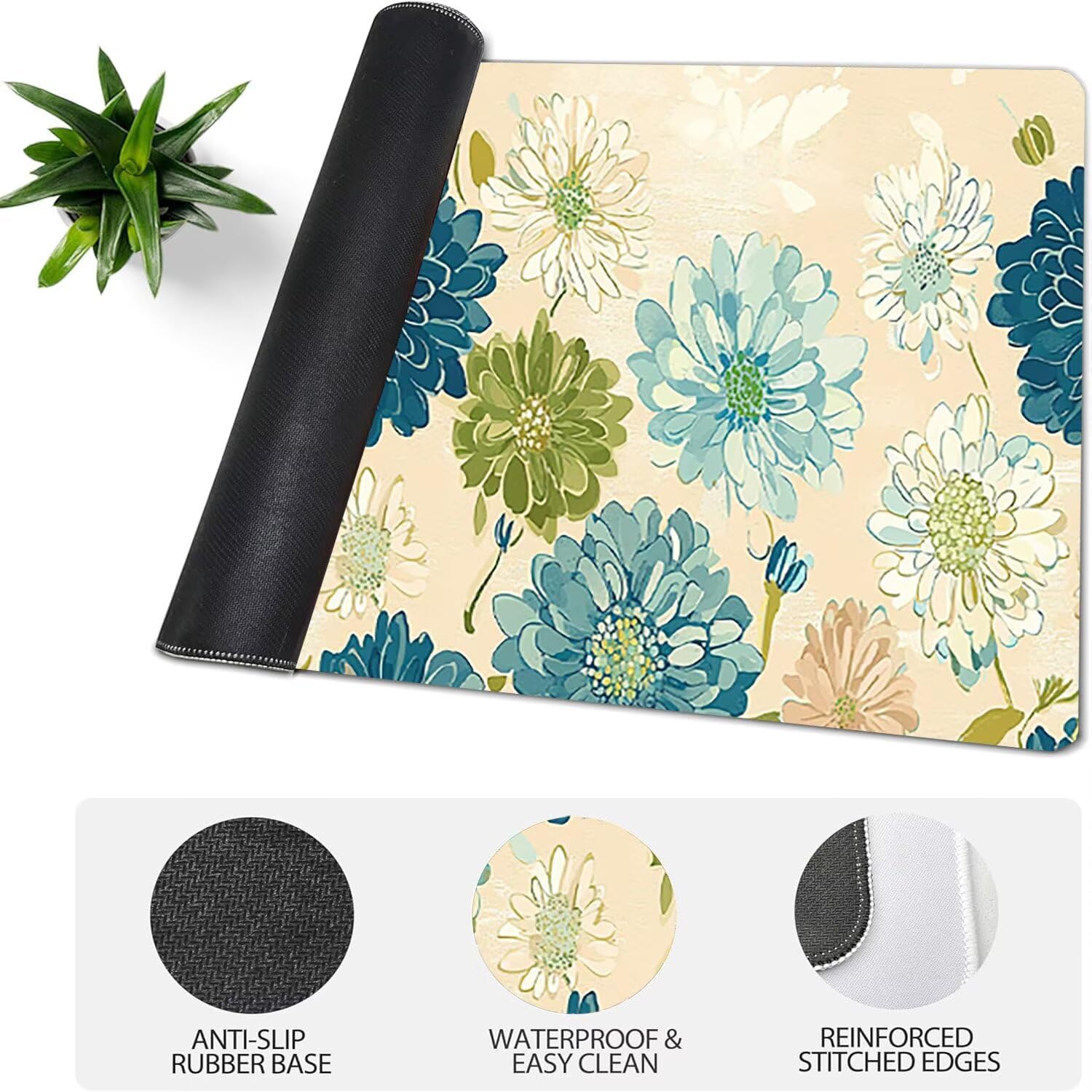 Podkładka pod mysz do gier XXL kwiat beżowa, podkładka pod mysz XXL - 1400 x 600 x 3 mm - podkładka pod mysz matowa, bardzo duża tkanina na biurko dla graczy, antypoślizgowa podstawa, dla graczy