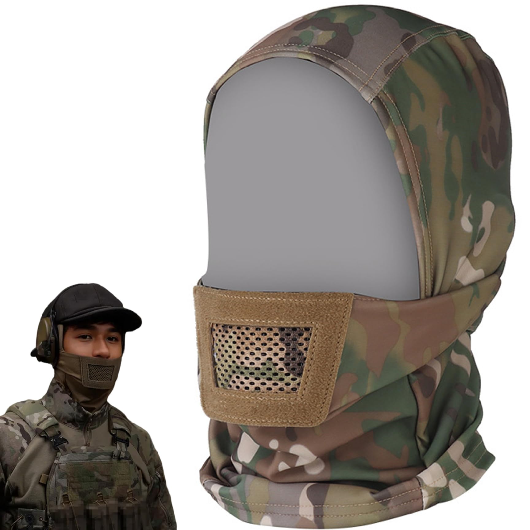 Protection du Visage Airsoft, Accessoires de Casque Airsoft, Couvre-Cou avec protège-Dents Respirant, Masque combiné avec Masque de Casque pour Accessoires cinéma et Jeux