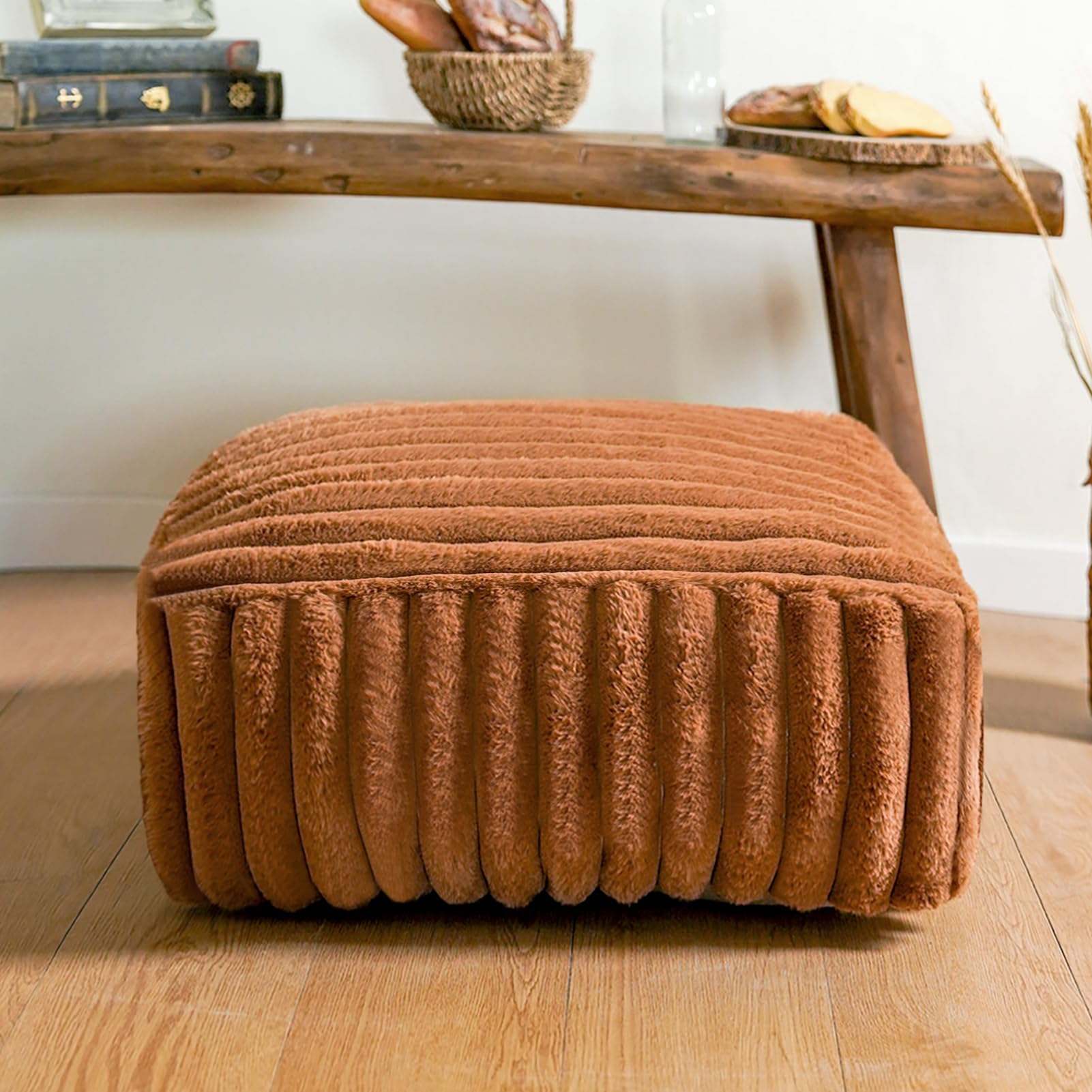 Artbloss Unstuffed Pouf Ottoman Cover Soft Storage Extra Seat Farmhouse Comfortable Bohemian Poufs Accent Footrest 20x20x8 Inches for Living Room