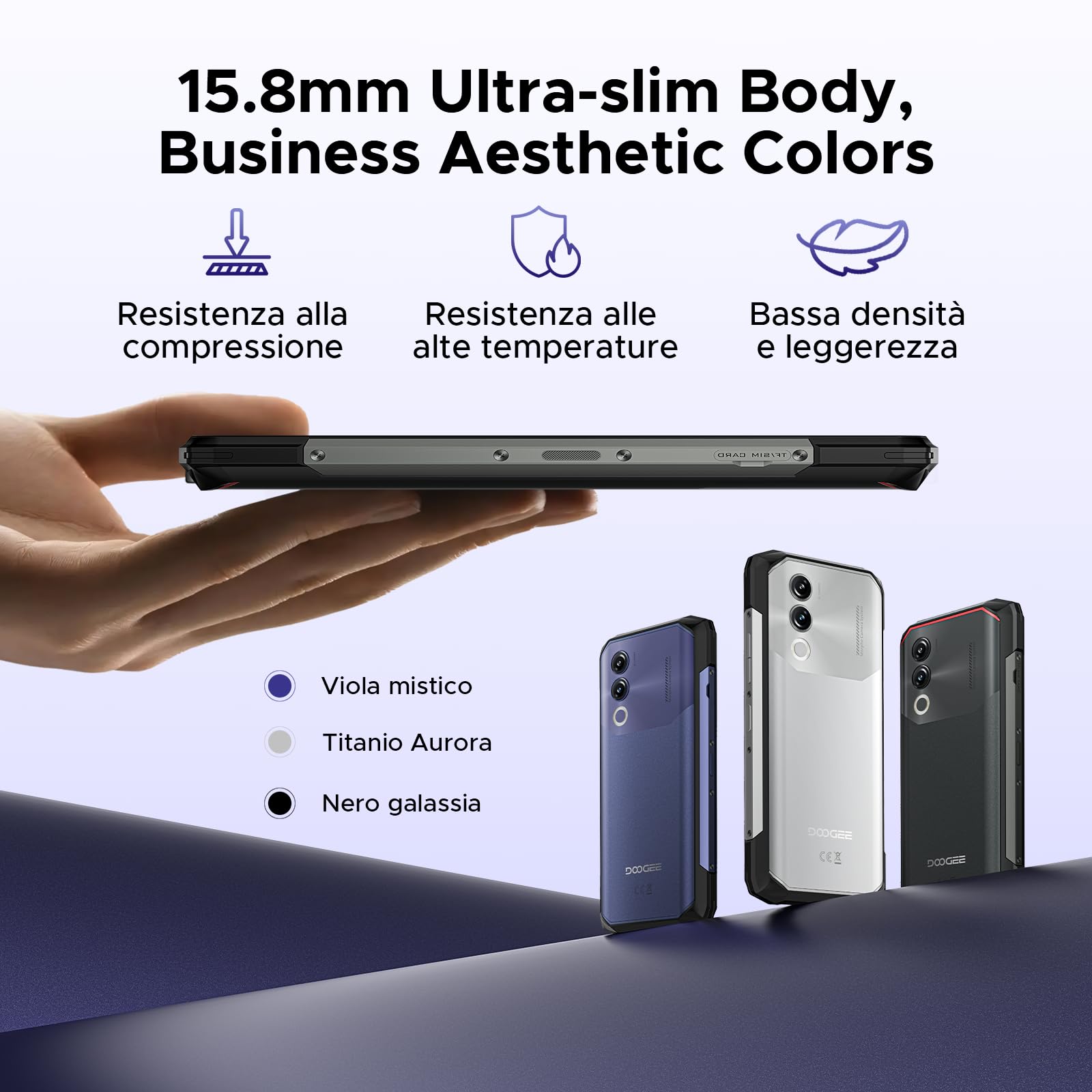 DOOGEE Blade 20 Rugged Smartphone Android 15, Telefono Rugged 10300mAh, 20GB+128GB/ 2TB Telefono Indistruttibile 15,8mm, Display IPS HD+ da 6,6", 16MP+ 8MP, 3 Slot per Schede/ IP68/ NFC/GPS/Face ID