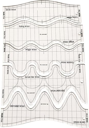 HONEYSEW Plantilla de regla de acolchado de ondas únicas de longitud de onda con regla de vástago bajo, agarre de regla adhesiva antideslizante para