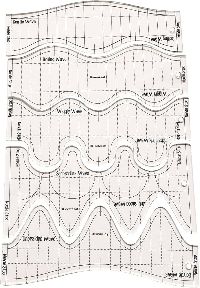 Amazon.com : HONEYSEW 6PCS Unique Wavelengths Wave Quilting Ruler Template Stencil with Low Shank Ruler Foot Non-Slip Adhesive Ruler Grips : Arts, Crafts & Sewing unique-wavelengths-wave-quilting-ruler-template-stencil-set-ebay