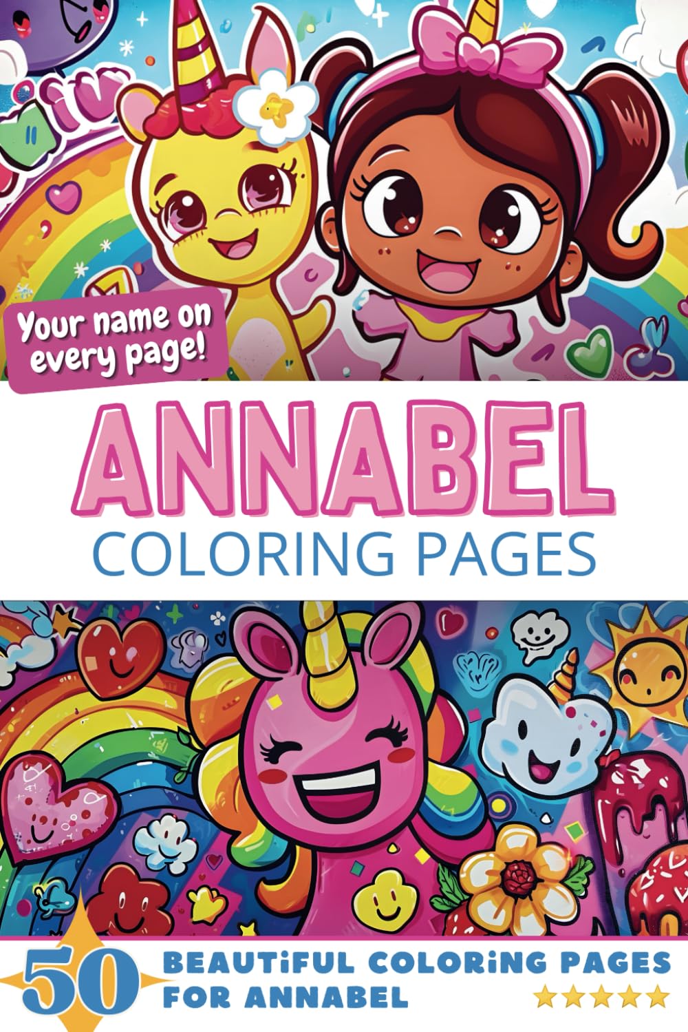 Annabel Coloring Pages: Wow-Effect! Your name on every page - Annabel coloring book - 6x9" - 50x Annabel coloring page - Fantastic Gift