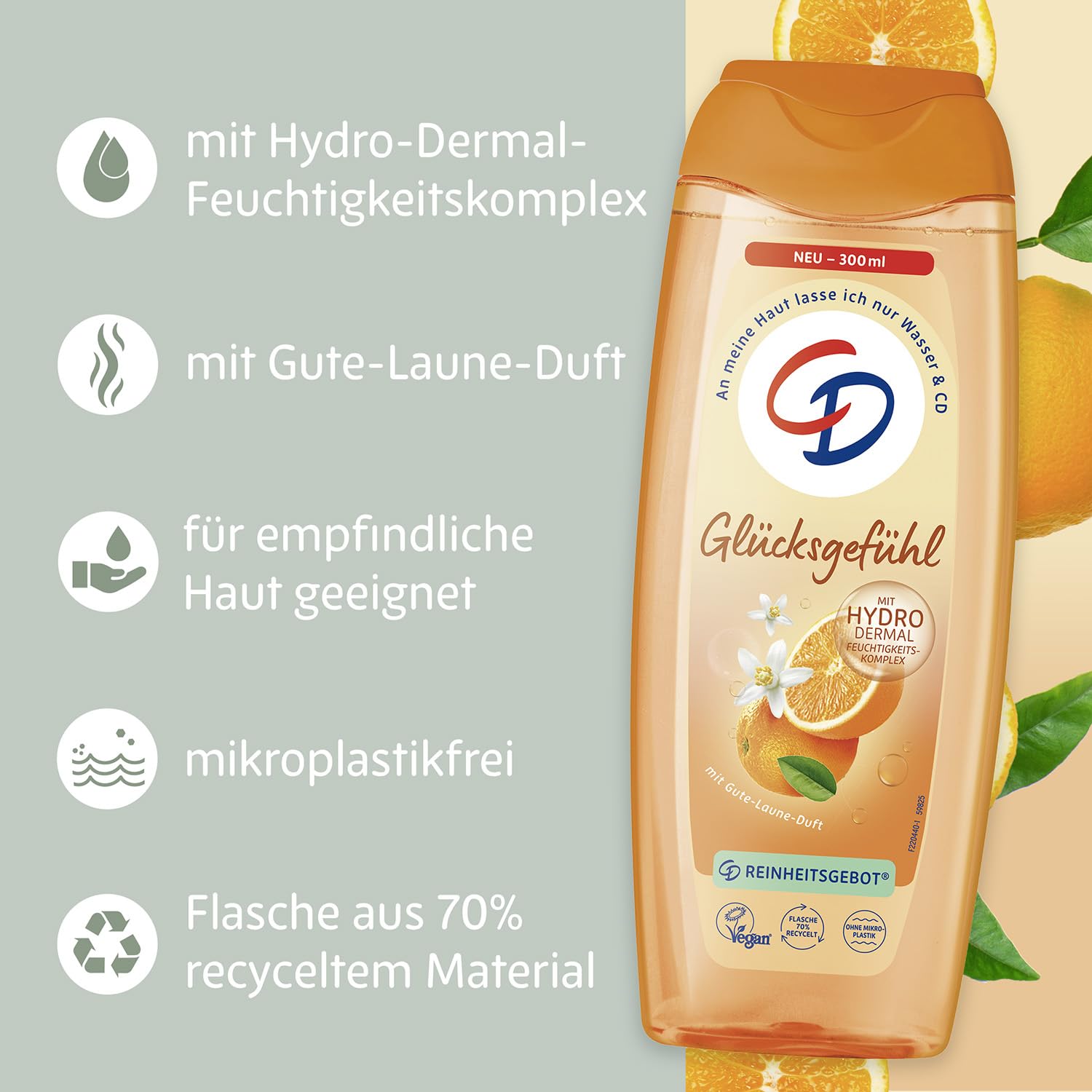 CD Dusche 'Glücksgefühl' | Belebendes Duschgel mit Gute-Laune-Duft | Mit Hydro-Dermal-Komplex | Für empfindliche Haut | ohne Mikroplastik & vegan | 300ml - 4