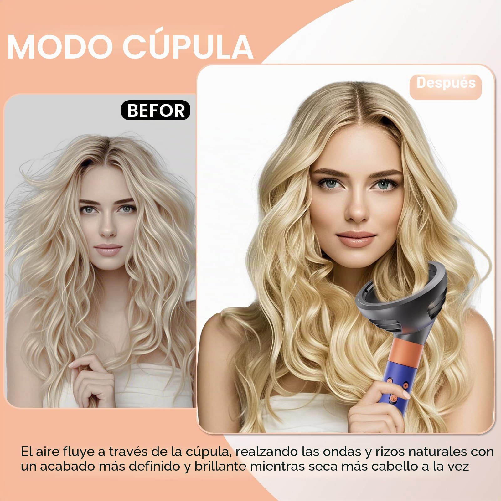 Difusor Airwrap, para Pelo Rizado, Accesorio con Modo de Doble Cúpula y Difusor, Compatible con HS08 HS05 HS01 HS03