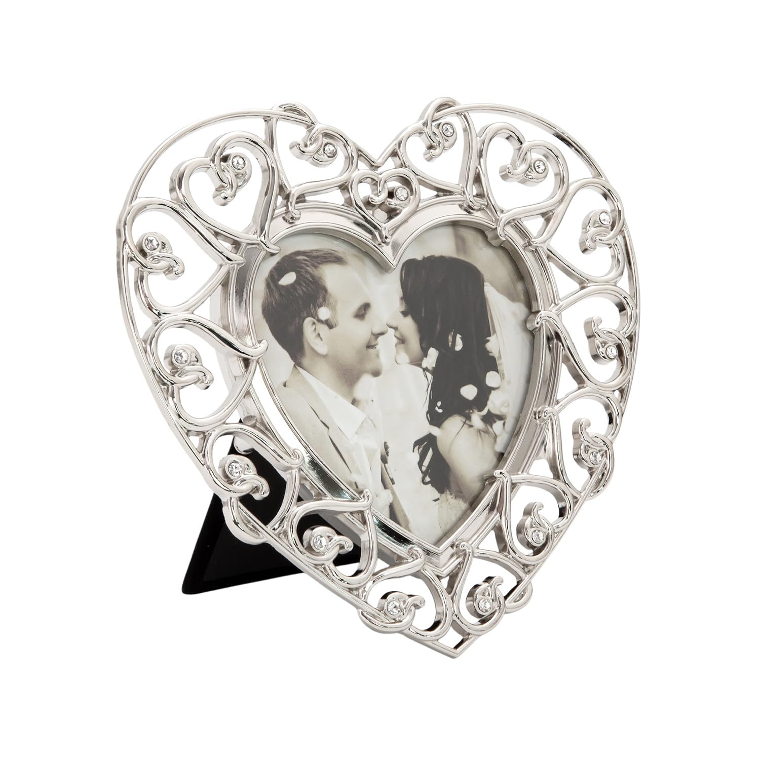 Heart Themed 4x4 Silver Picture Frame with Small Diamante Crystals by Happy H...