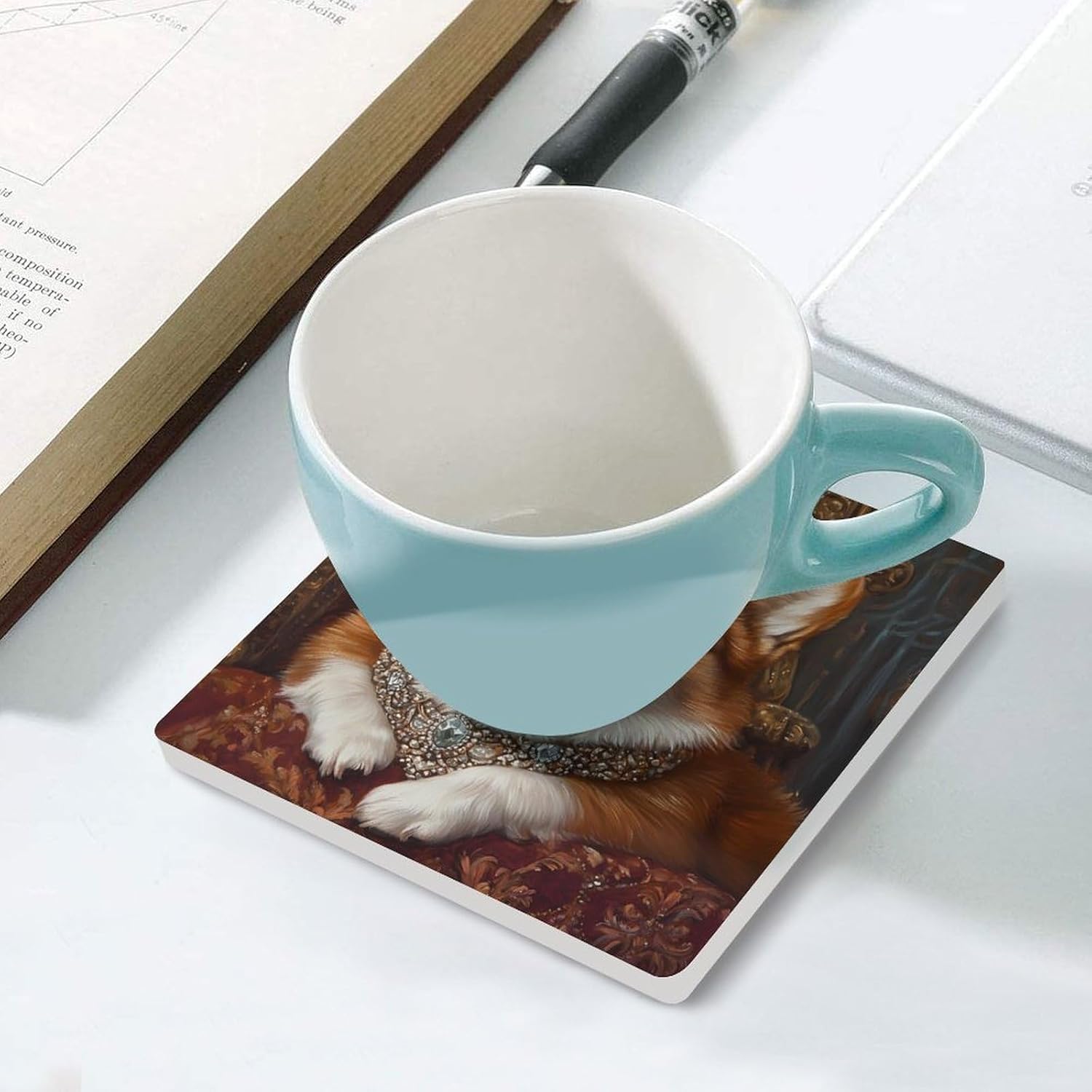 Corgi Dog Queen Ceramic Coasters Square Drinks Coaster Coffee Table Decor Table Coaster for Home Bar