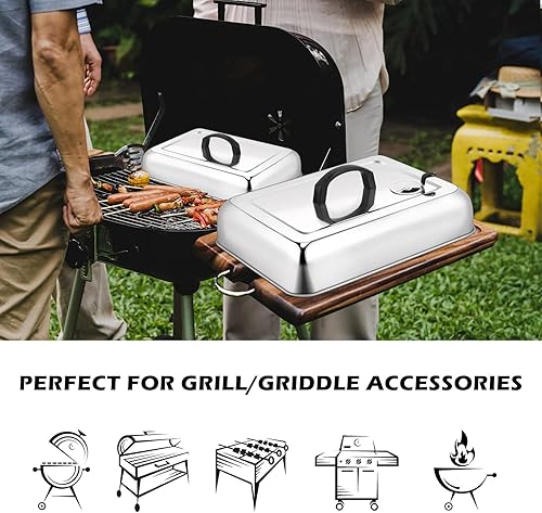 Miniatura 6 de Leonyo - 3 cubiertas de hilvanado para plancha resistente, cúpula rectangular grande de acero inoxidable de 13 y 9 pulgadas, tapa de vapor para