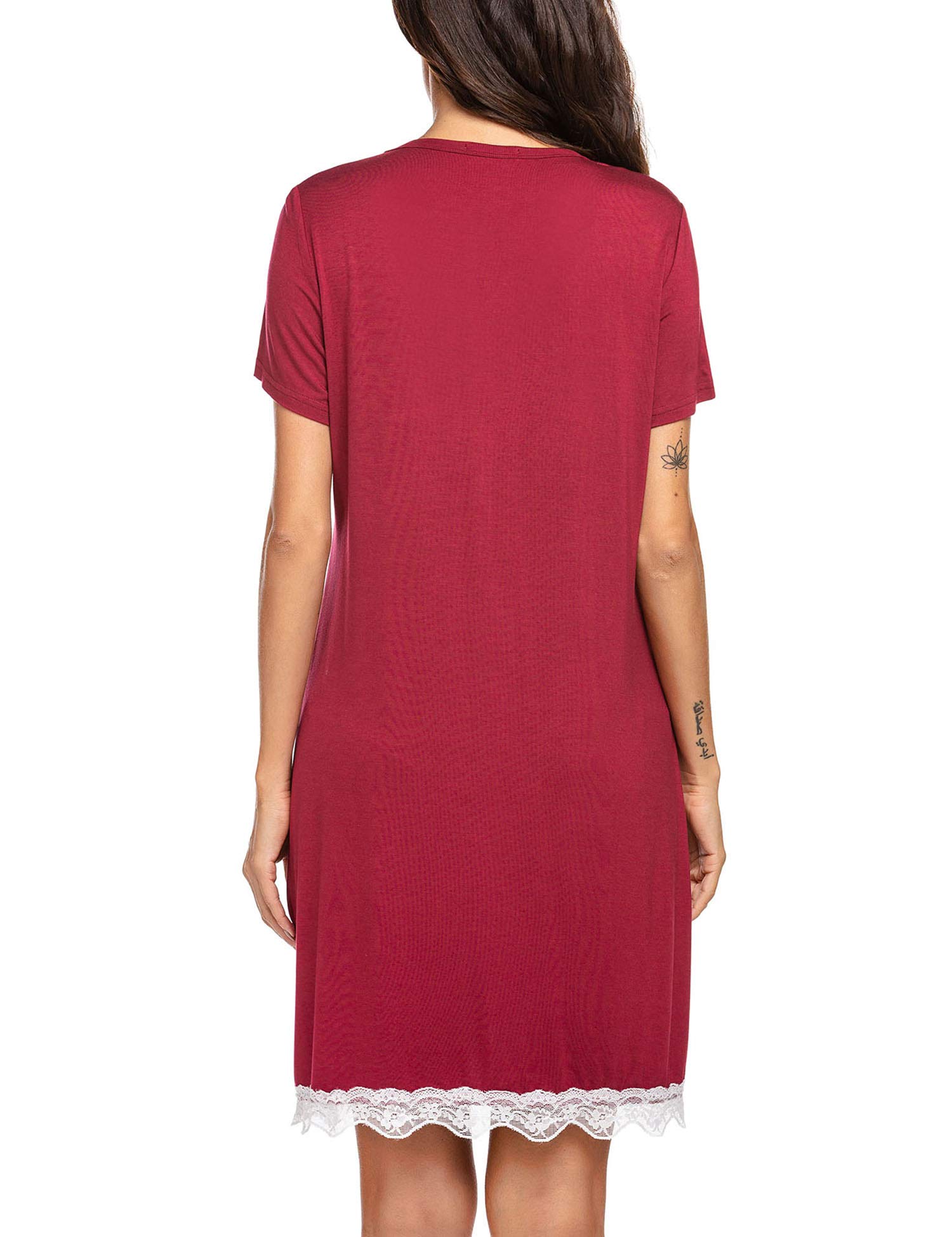 Ekouaer Camicia da Notte Allattamento Donna Maniche Corte Pigiama Sexy Premaman Nightdress Bottoni Pizzo, S-XXL