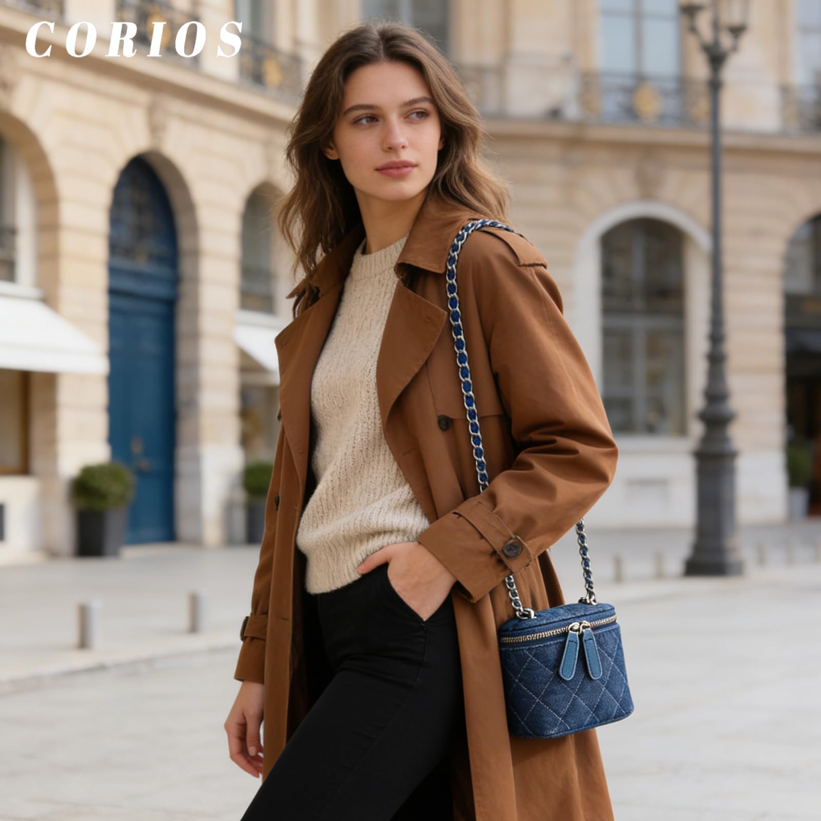 Bolso de Bandolera de Tejano Jean para Mujer Bolsos Vaqueros Mini Bolso Cuadrado Bolso de Mano con Diseño Acolchado Bolso de Hombro de Mezclilla Retro Tote Bolsa de Cubo con Cadena Azul Oscuro