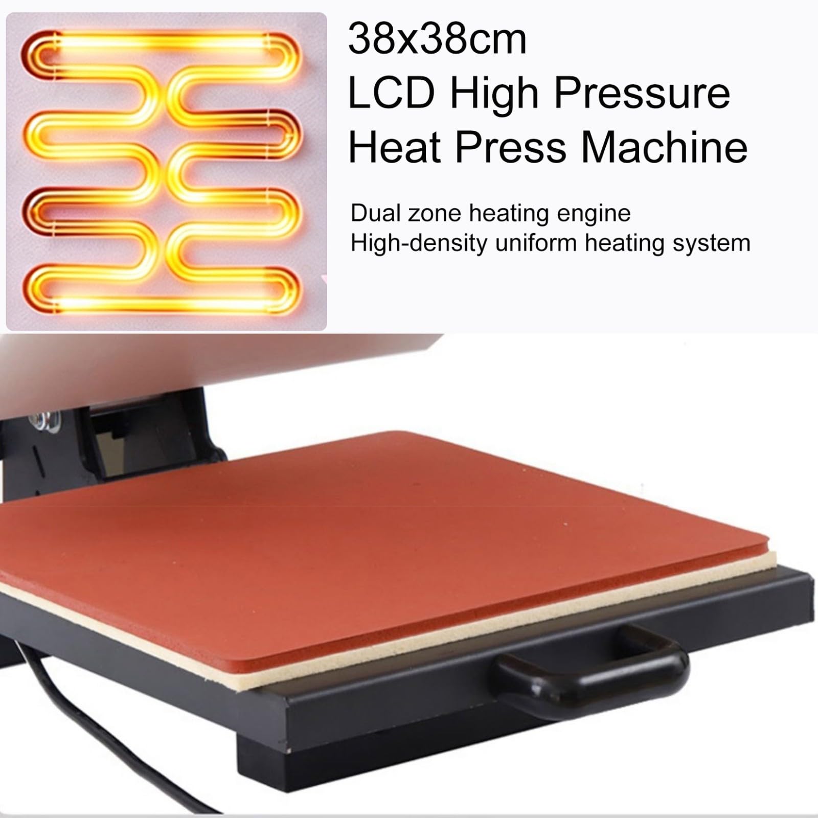 Pressa per Trasferimento di Calore per Magliette 38X38 cm 1800 W Pressa di Calore Sublimazione Controllo Digitale Preciso della Temperatura per Borse Tappetini per Indumenti A