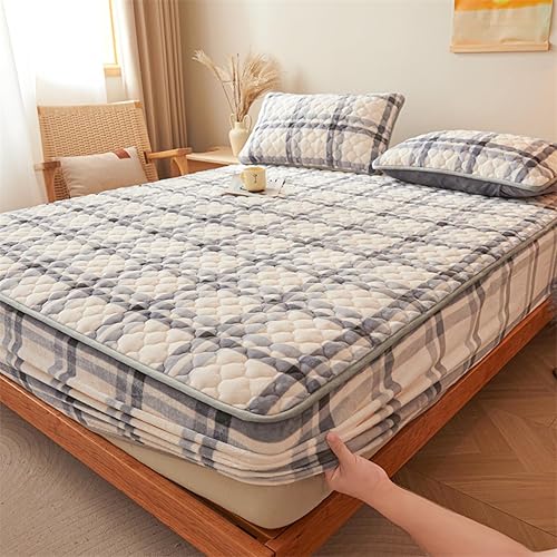 Miniatura 10 de Se adapta perfectamente a colchones, sábanas bajeras de franela de color sólido grueso para otoño e invierno, protector de colchón con estampado de