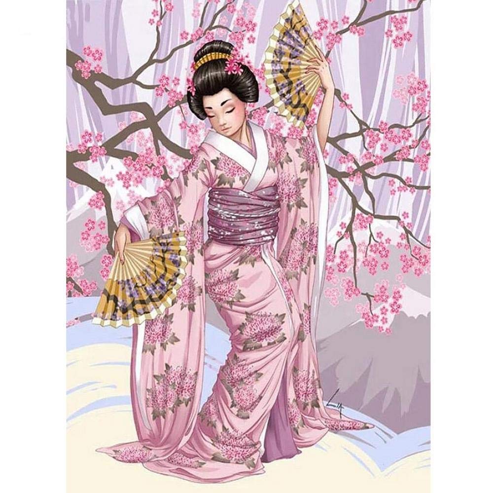 Malowanie diamentami japońskie kimono kobieta zrób to sam 5D sztuka rzemiosło do domu dekoracja ścienna kryształ górski haft duże zdjęcia zestawy do haftu krzyżykowego pełne wiercenie malowanie według numeru, kwadratowy diament, 55 x 70 cm