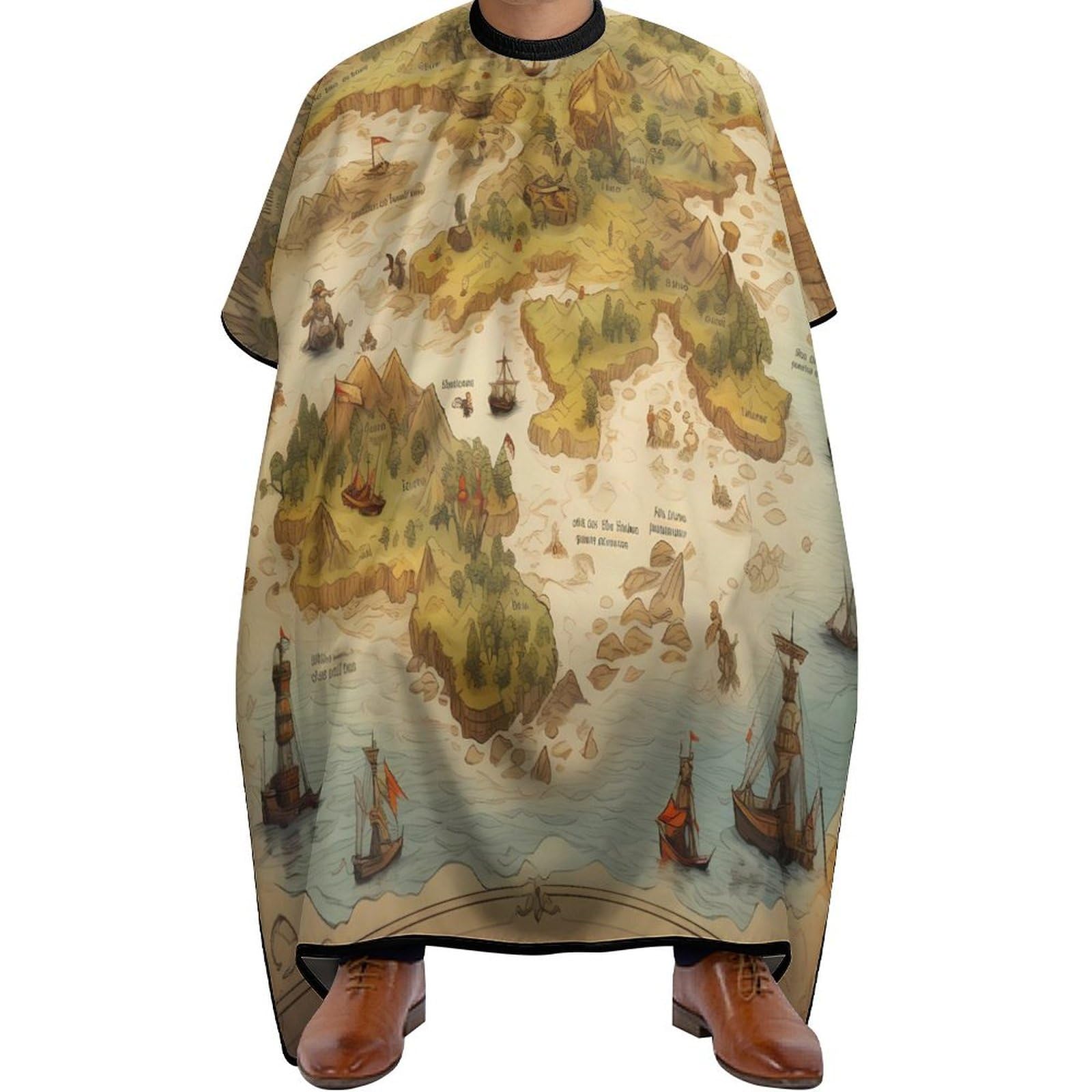 Pirate Treasure Map Hair Cutting Cape for Men Women Waterproof Barber Cape Adjustable Salon Haircut Capes