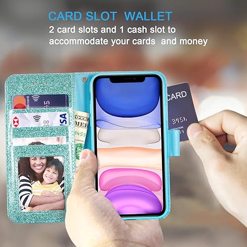 Miniatura 2 de UEEBAI Funda tipo cartera para iPhone 11, cubierta de piel sintética con acabado brillante, ranuras para tarjetas, soporte, cierre magnético, funda