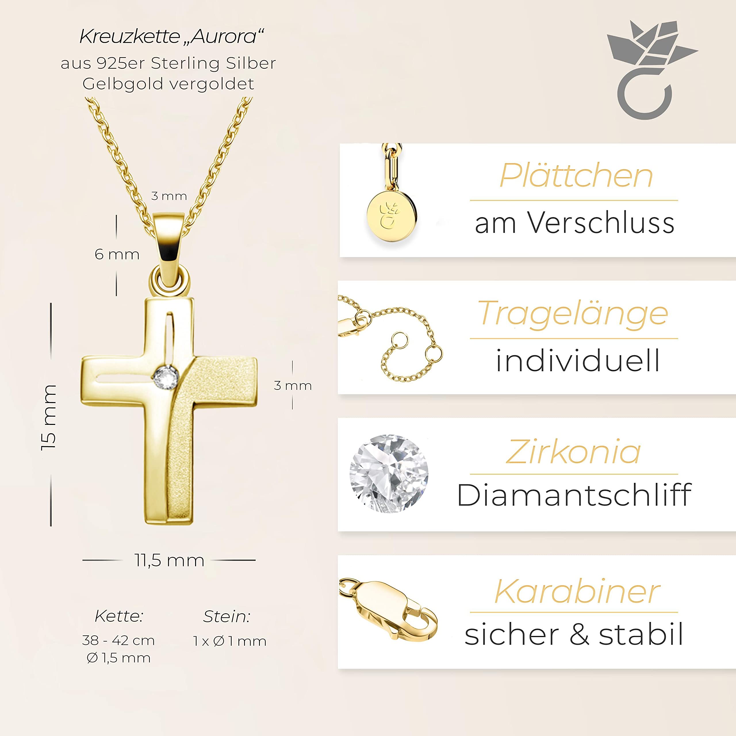 Łańcuszek z krzyżykiem ze złota (srebro 925 wysokiej jakości pozłacane) z cyrkonią + luksusowe etui + łańcuszek z krzyżykiem z kamieniem jak diament wisiorek na komunię bierzmowanie łańcuszek na chrzest FF528 VGGGZIFA