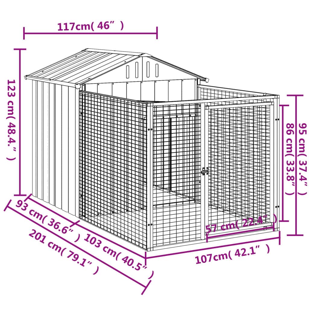 Caseta Perros con Corral Acero galvanizado Gris 117x201x123 cm Caseta Gatos Exterior Invierno