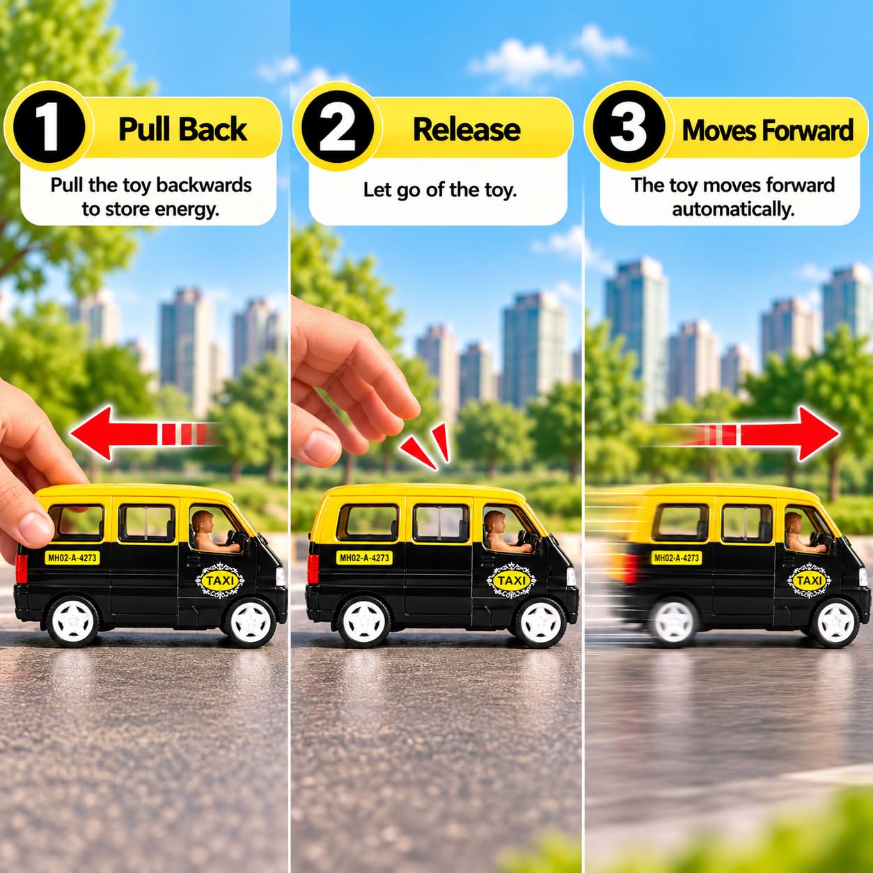 Friction Powered Van Taxi Toy - No Batteries! -3