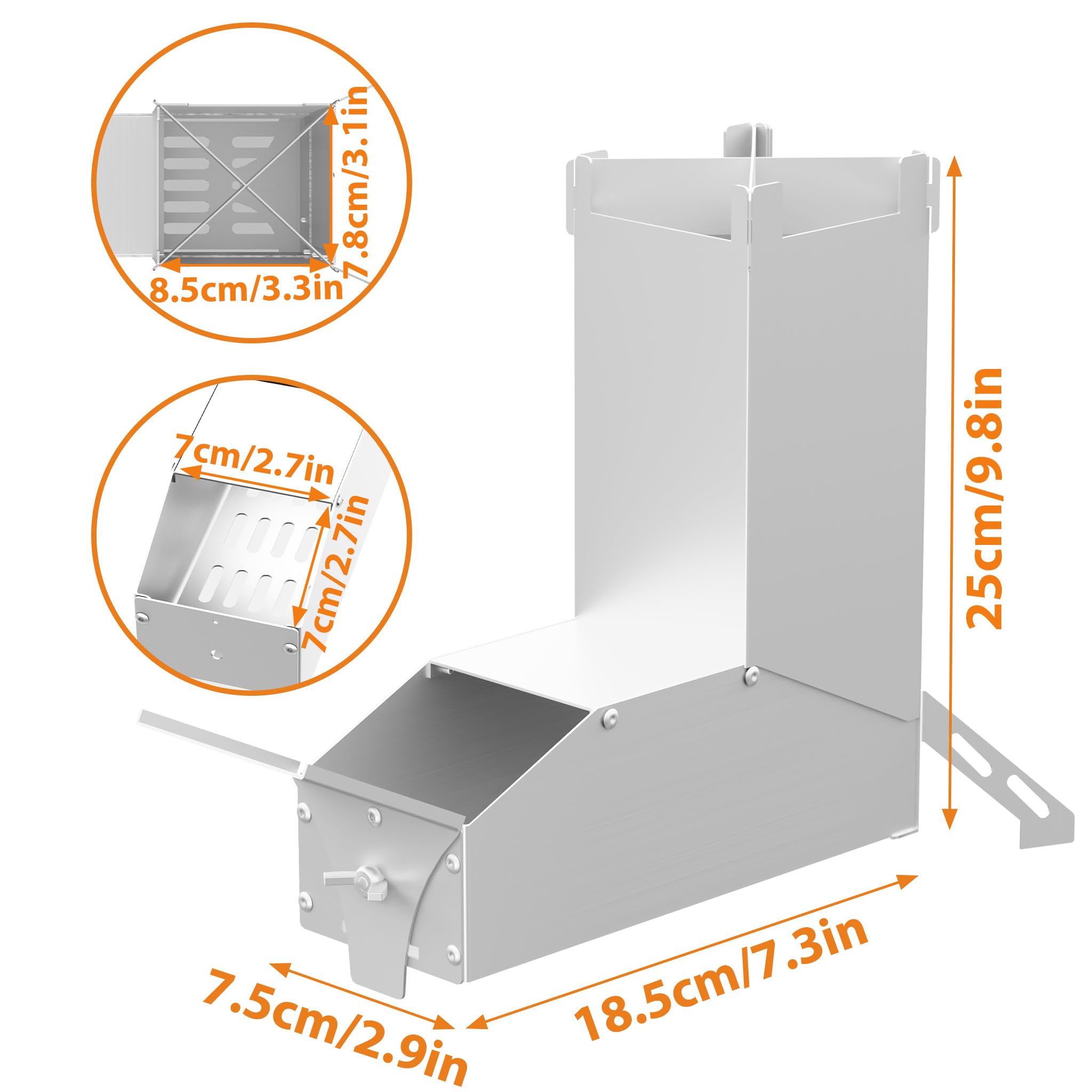 UISEBRT Poêle à fusée en acier épais, système d'emboîtement portable Rocket Stove, poêle à bois, réchaud de camping, poêle à granulés, pour l'extérieur, pour barbecue, terrasse, randonnée, cuisine
