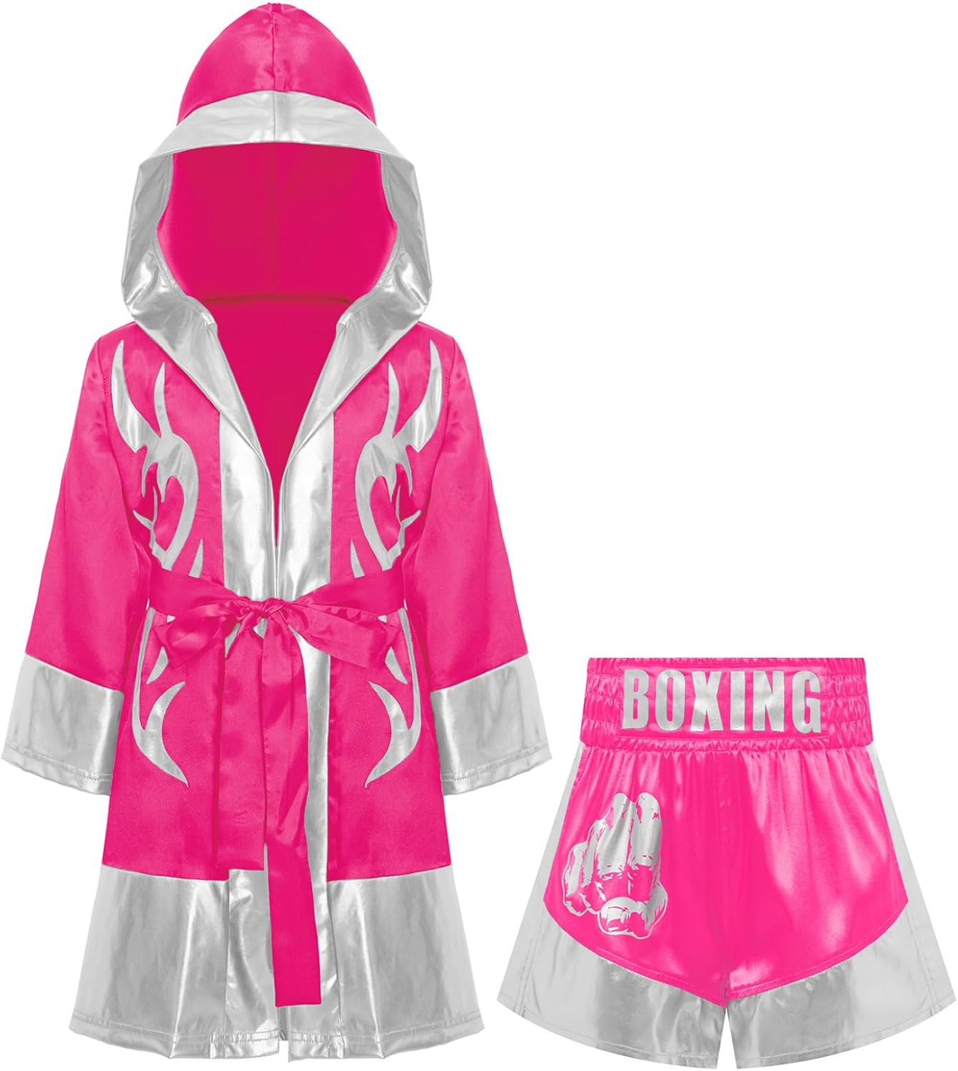 Kids Boys Girls Grappling Festivals Martial Arts Uniform Hooded Boxer Robe with Boxing Shorts Set